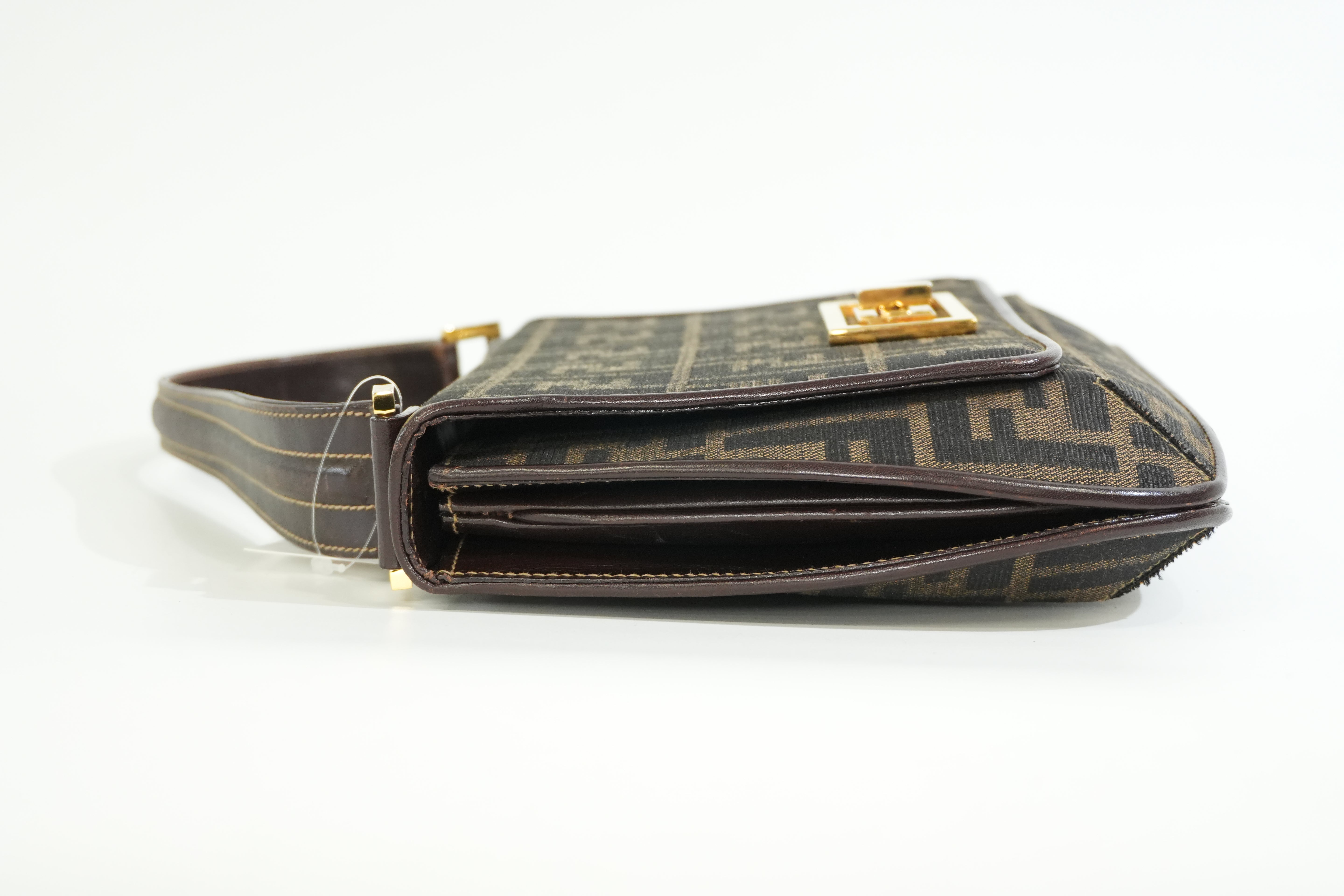 Pre-owned Fendi Zucca Mamma Baguette Top Handle Bag Brown