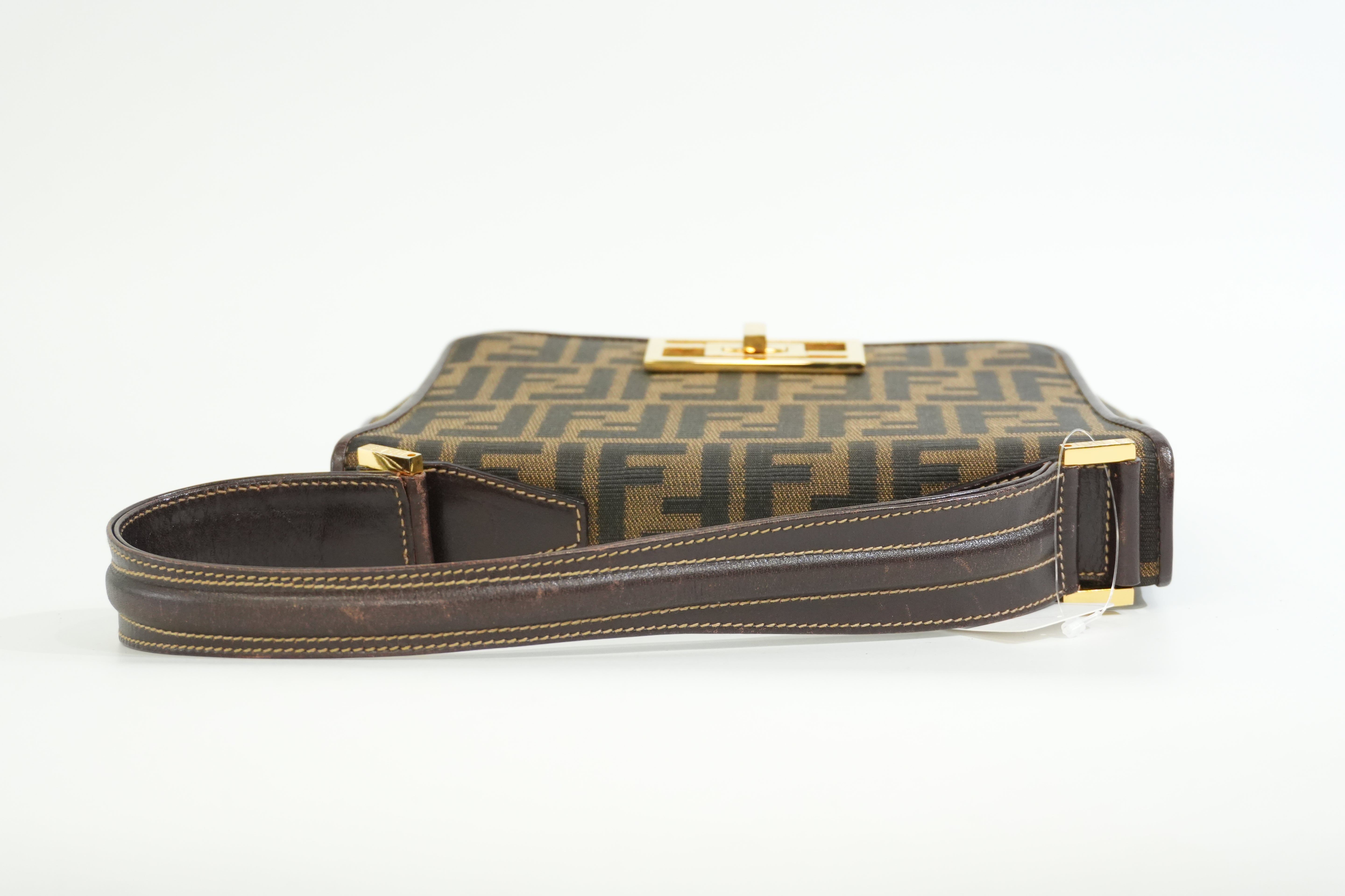 Pre-owned Fendi Zucca Mamma Baguette Top Handle Bag Brown