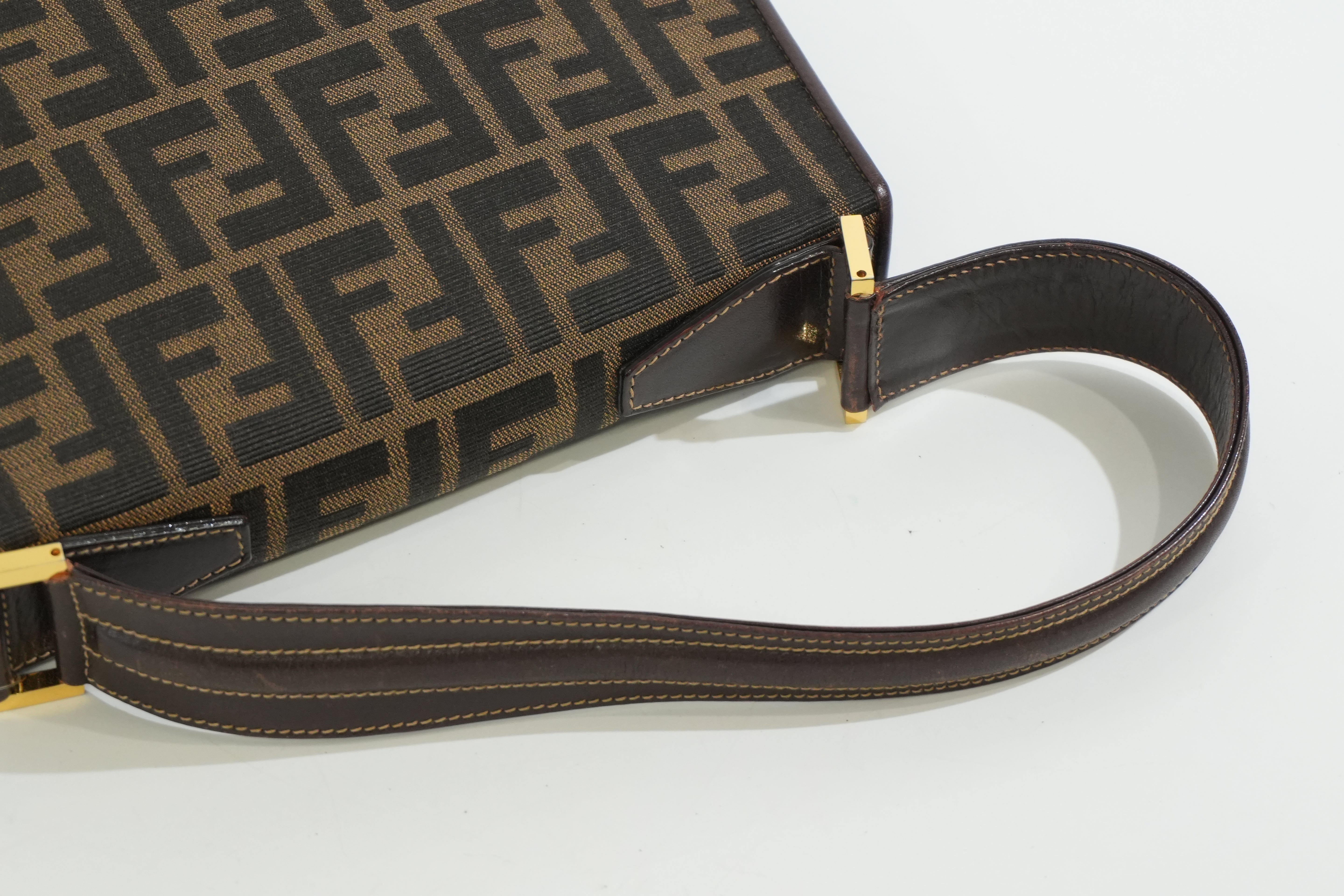 Pre-owned Fendi Zucca Mamma Baguette Top Handle Bag Brown