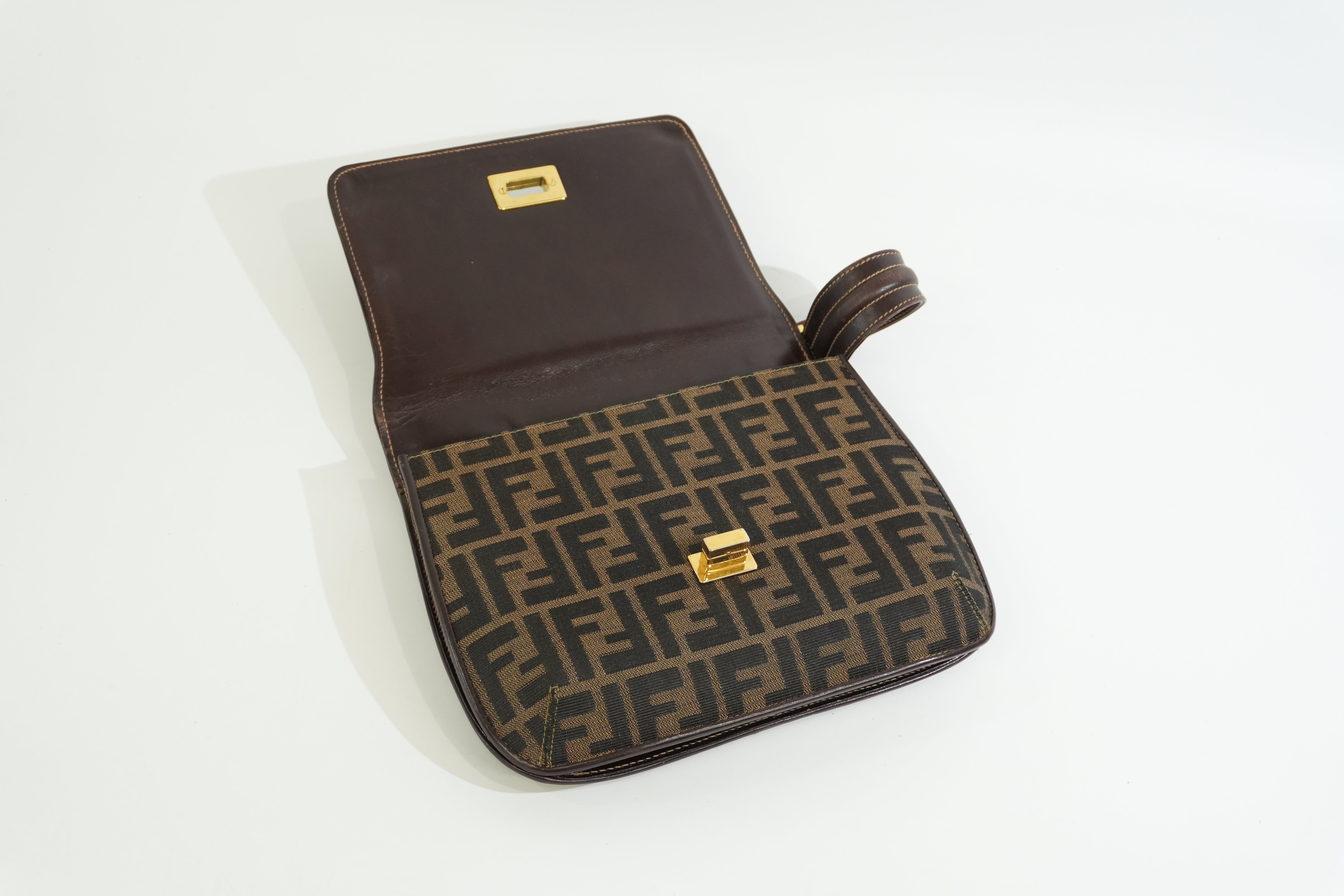 Pre-owned Fendi Zucca Mamma Baguette Top Handle Bag Brown