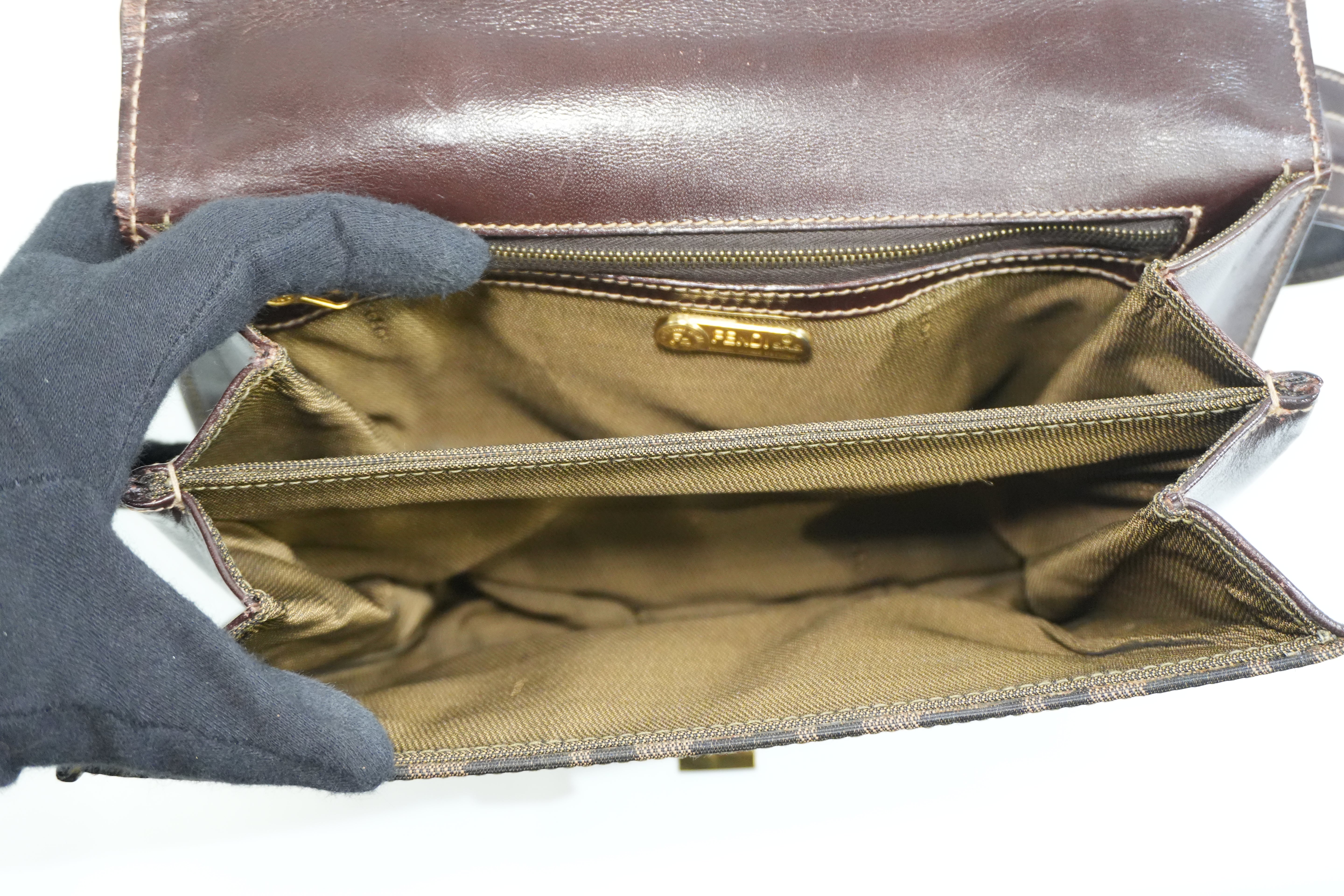 Pre-owned Fendi Zucca Mamma Baguette Top Handle Bag Brown