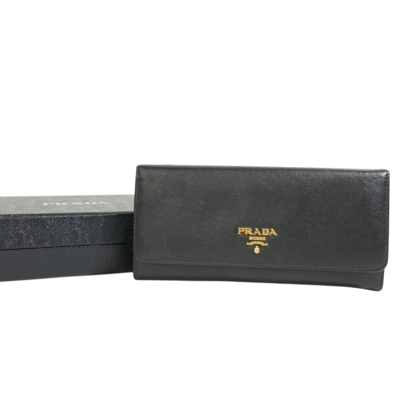 Pre-owned Prada Saffiano Long Wallet Black