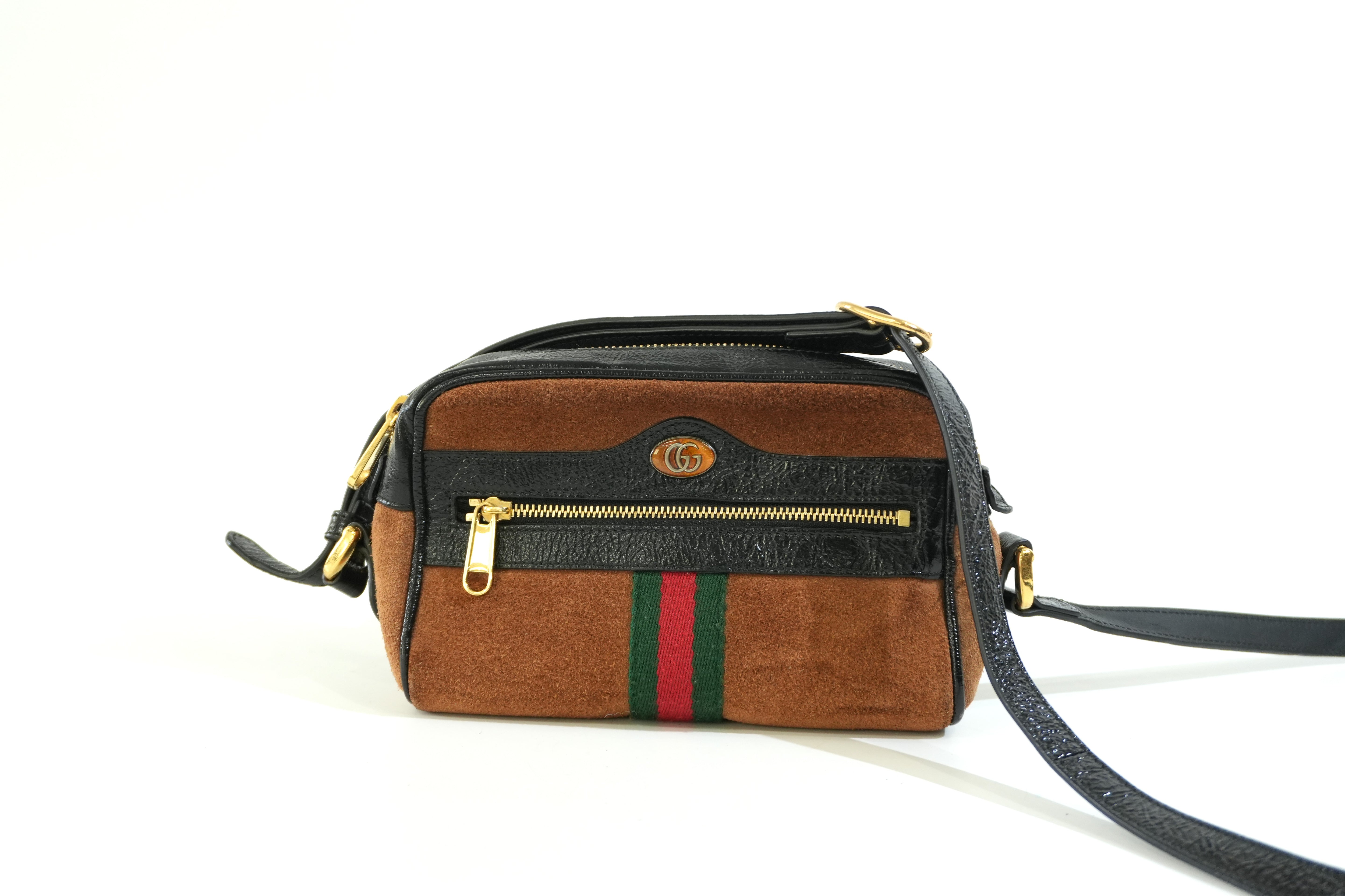 Pre-owned Gucci Suede Ophidia Crossbody Bag Brown