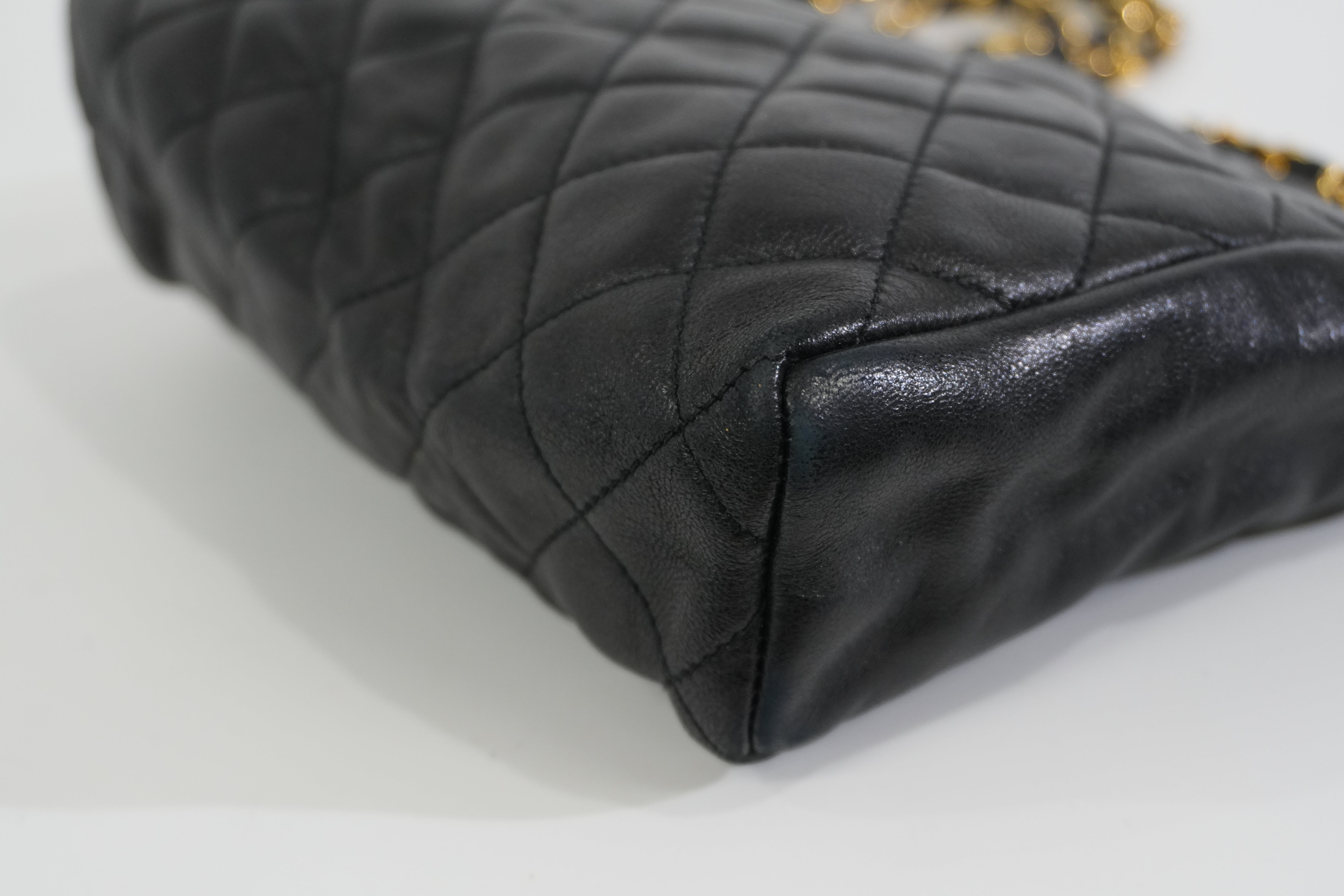 Pre-owned Chanel Lambskin Skin Chain Shoulder Bag Black