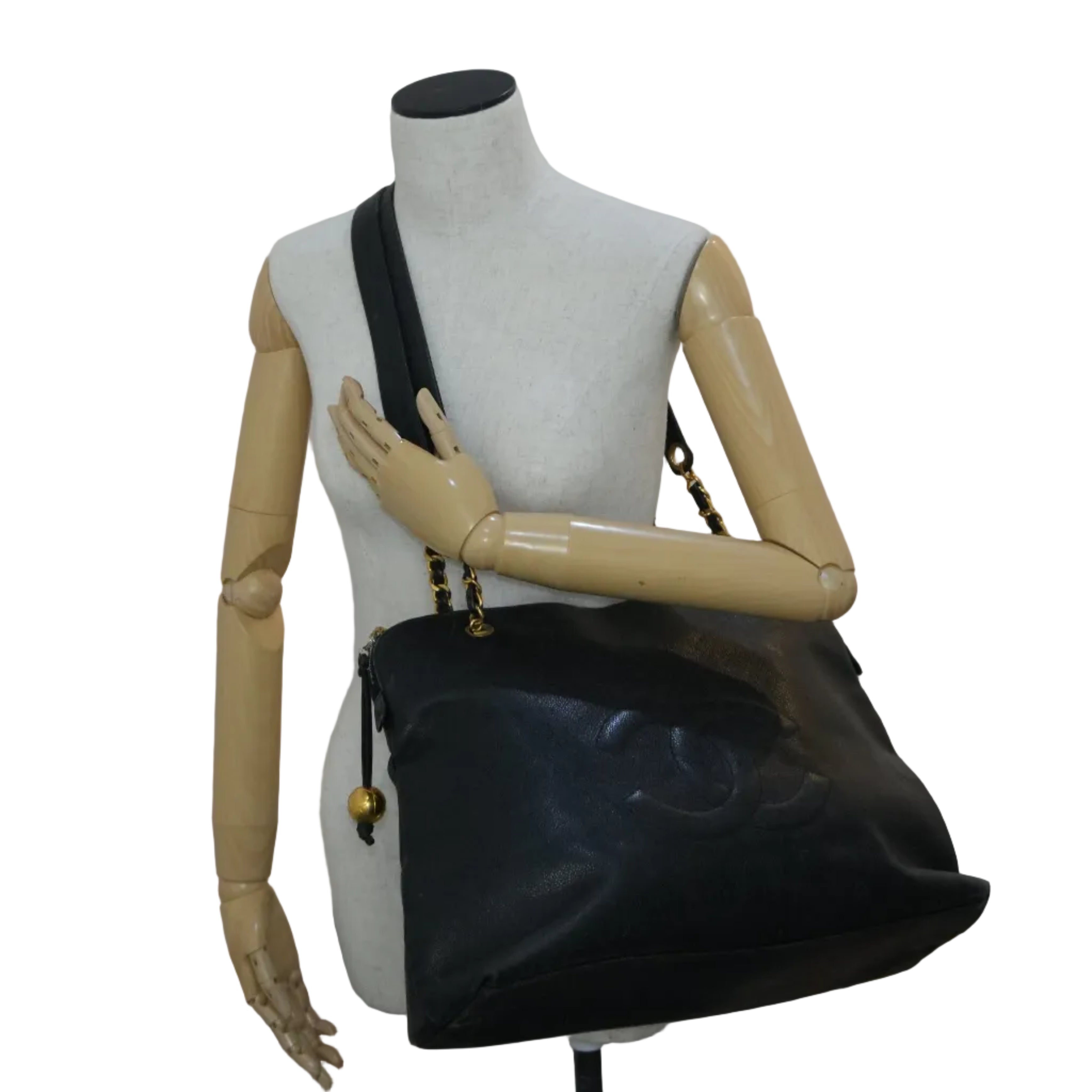 Pre-owned Caviar Skin Leather Chain Shoulder Tote Bag Black