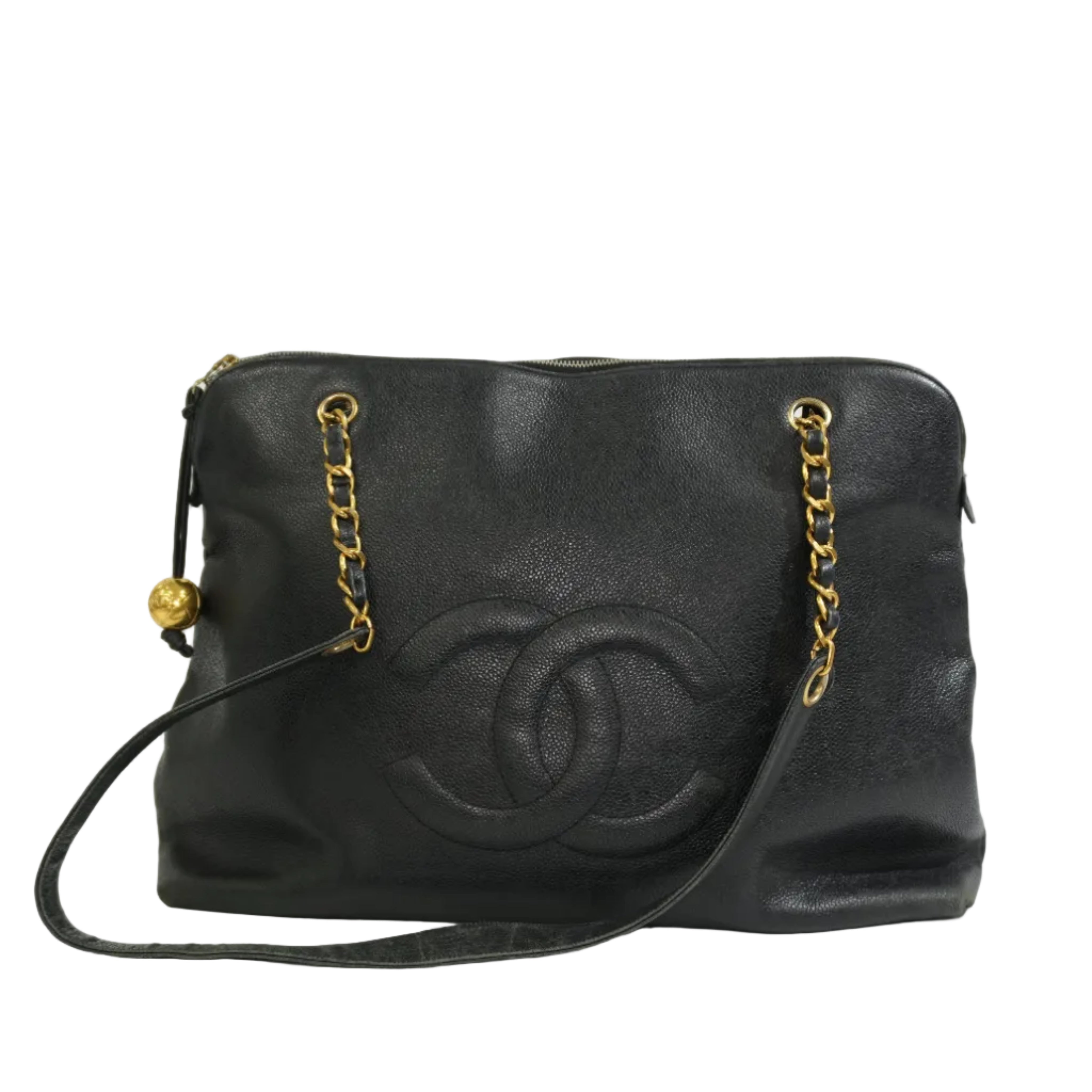 Pre-owned Caviar Skin Leather Chain Shoulder Tote Bag Black