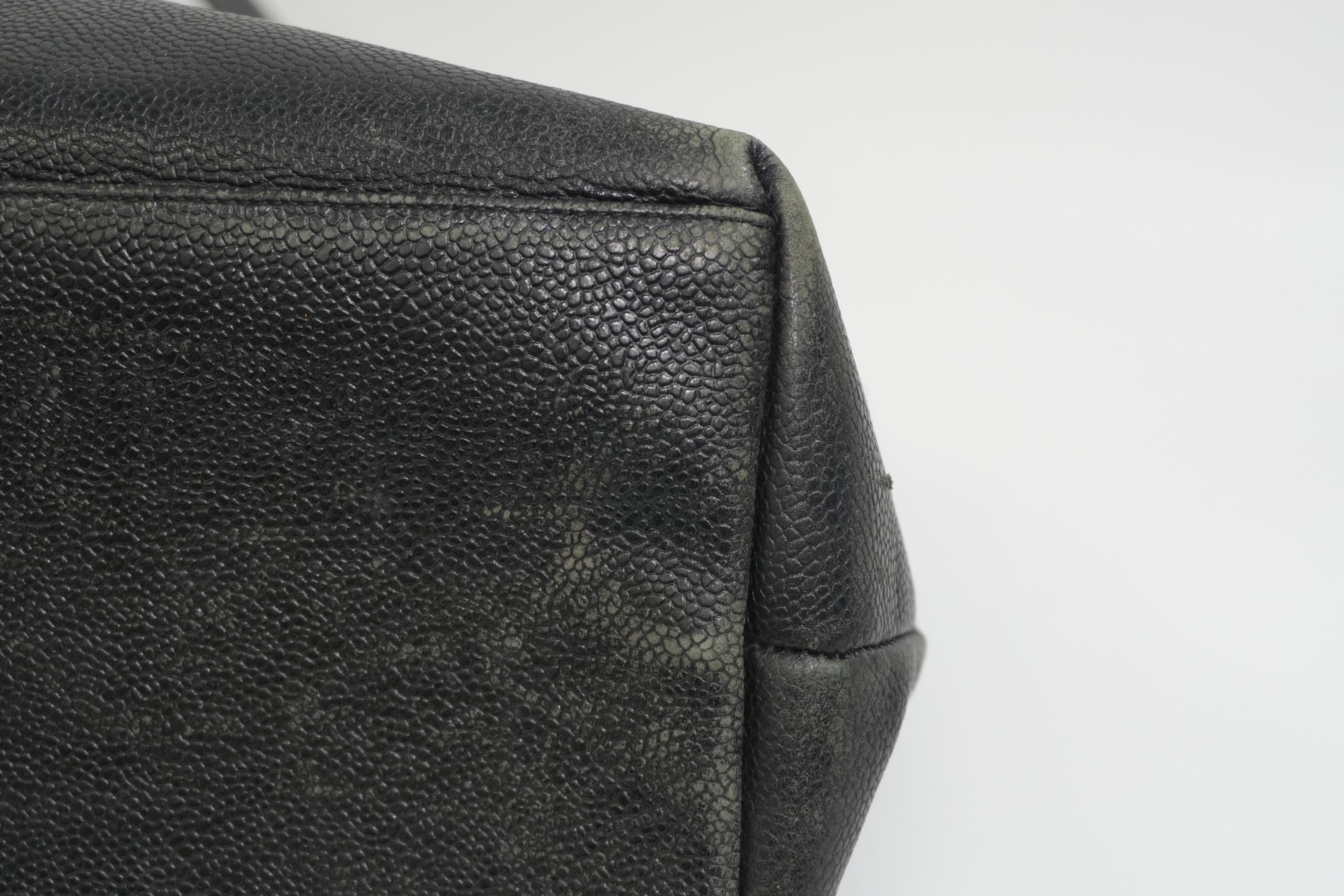 Pre-owned Caviar Skin Leather Chain Shoulder Tote Bag Black