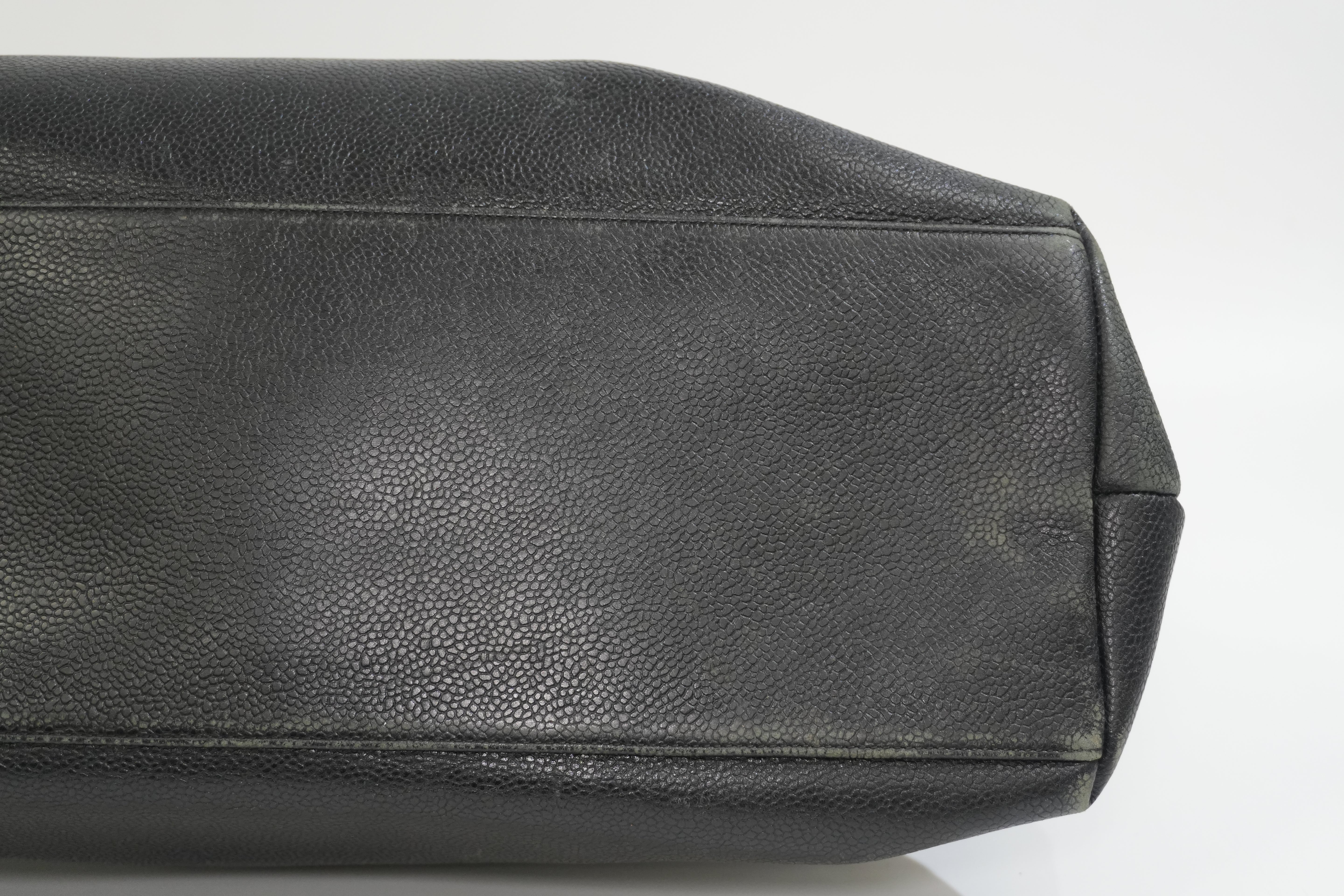 Pre-owned Caviar Skin Leather Chain Shoulder Tote Bag Black