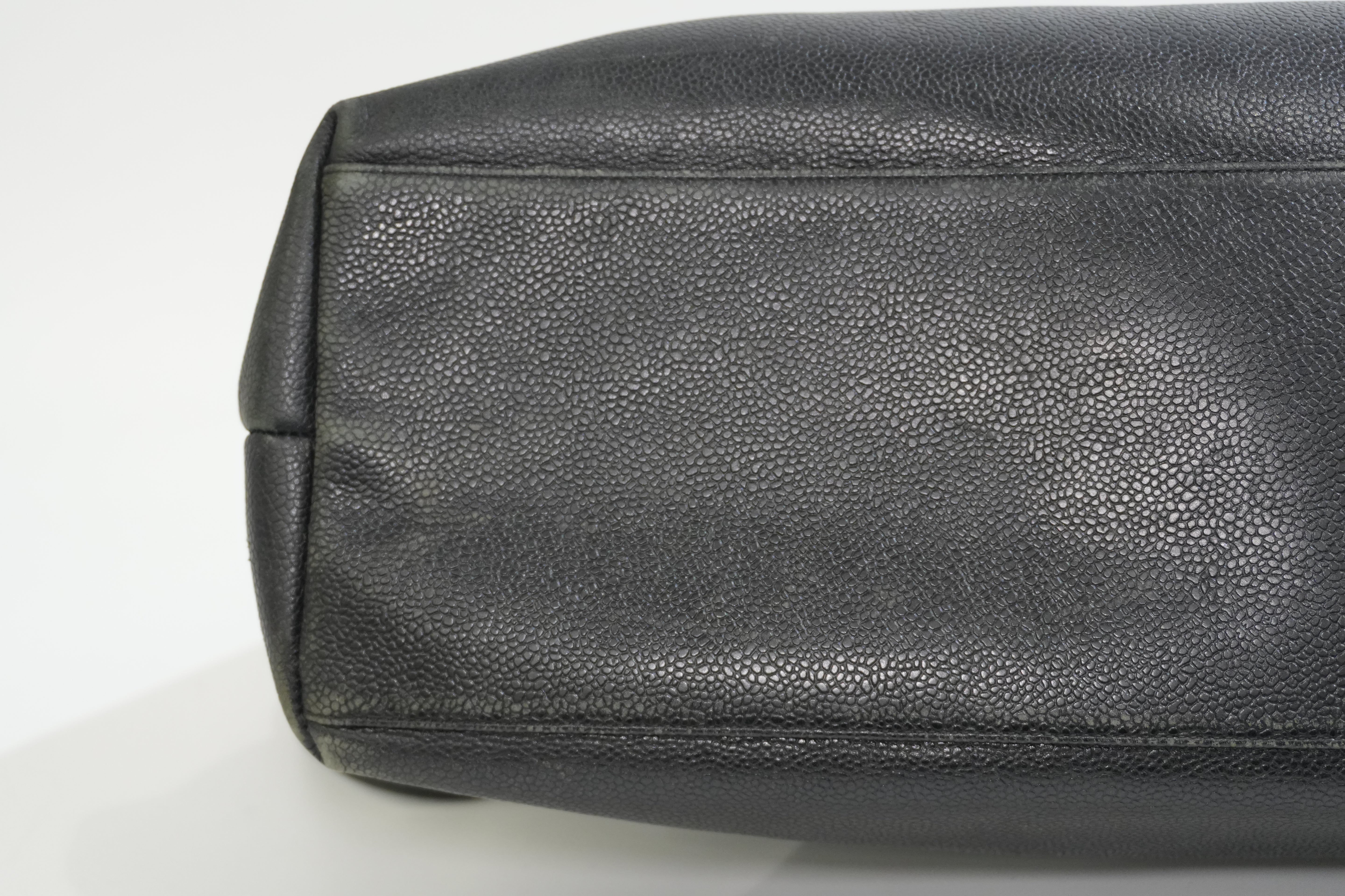 Pre-owned Caviar Skin Leather Chain Shoulder Tote Bag Black