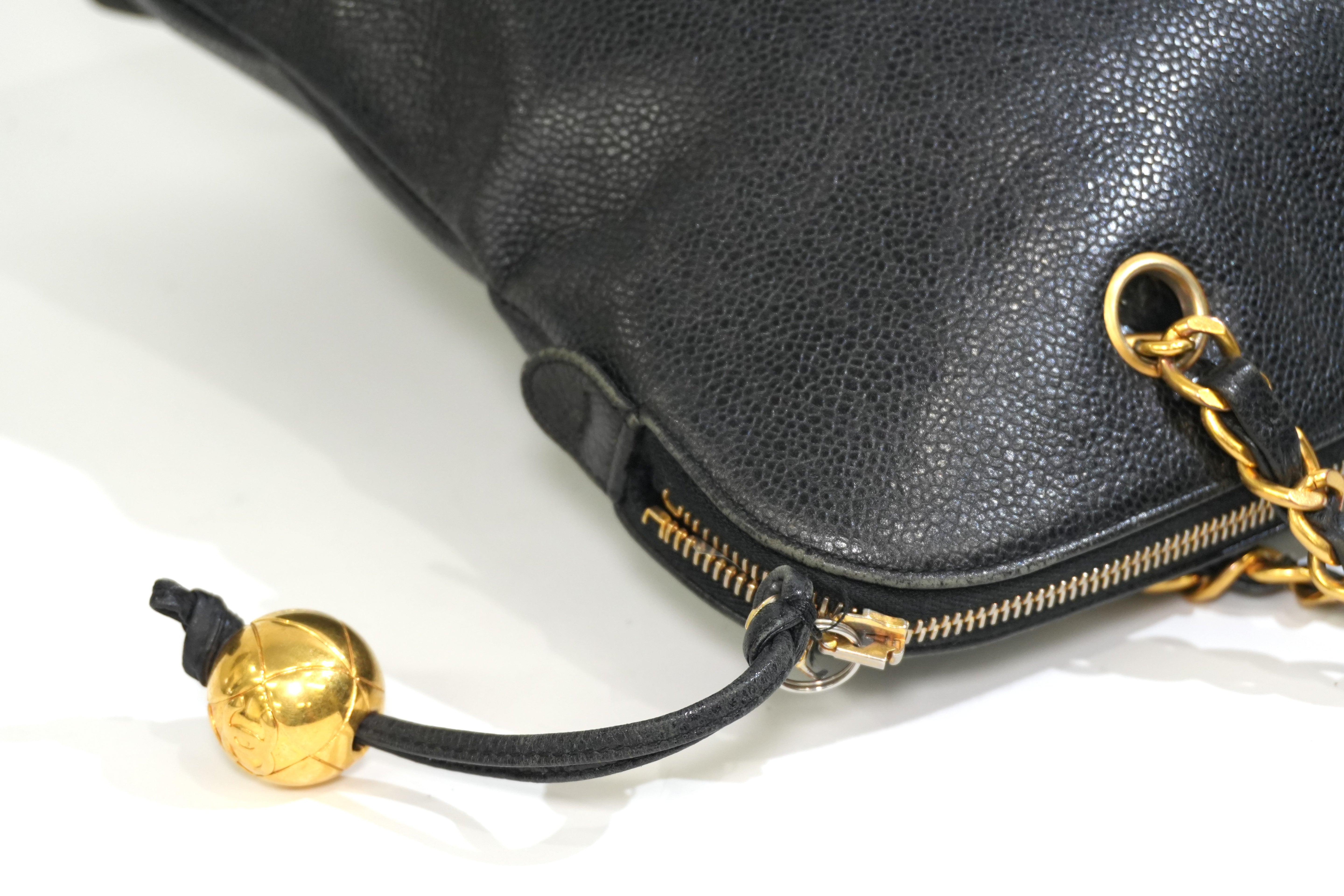 Pre-owned Caviar Skin Leather Chain Shoulder Tote Bag Black