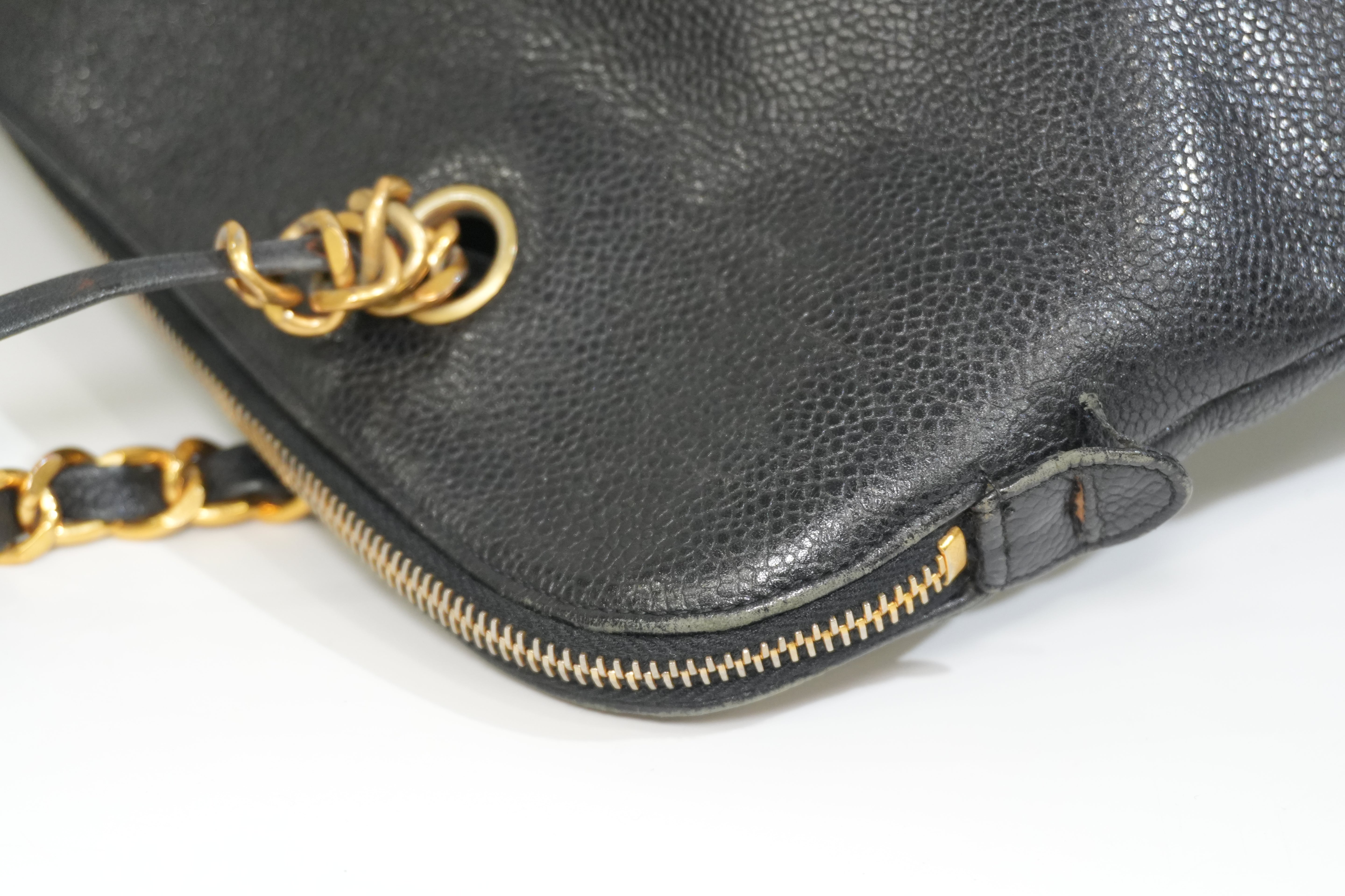 Pre-owned Caviar Skin Leather Chain Shoulder Tote Bag Black
