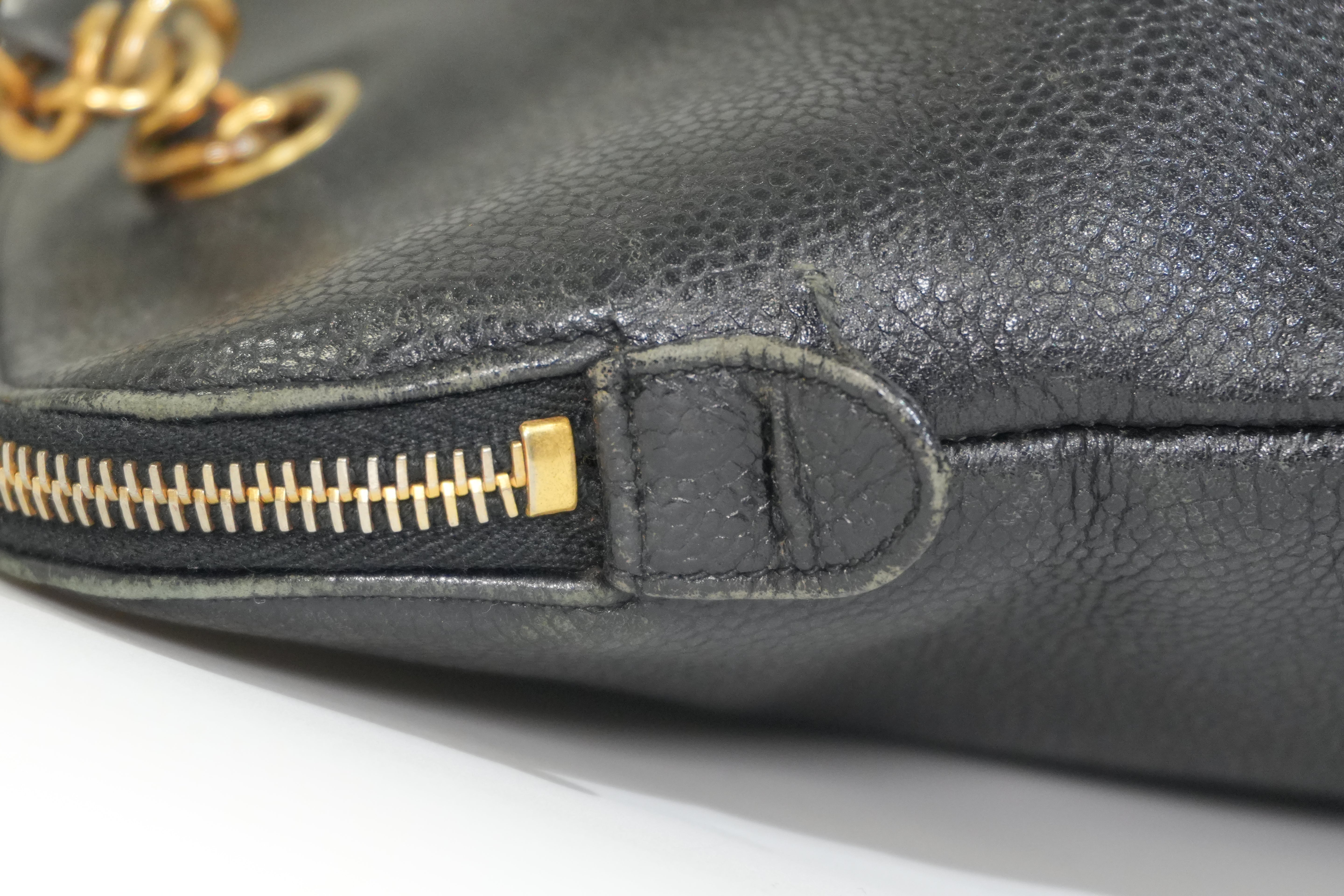 Pre-owned Caviar Skin Leather Chain Shoulder Tote Bag Black