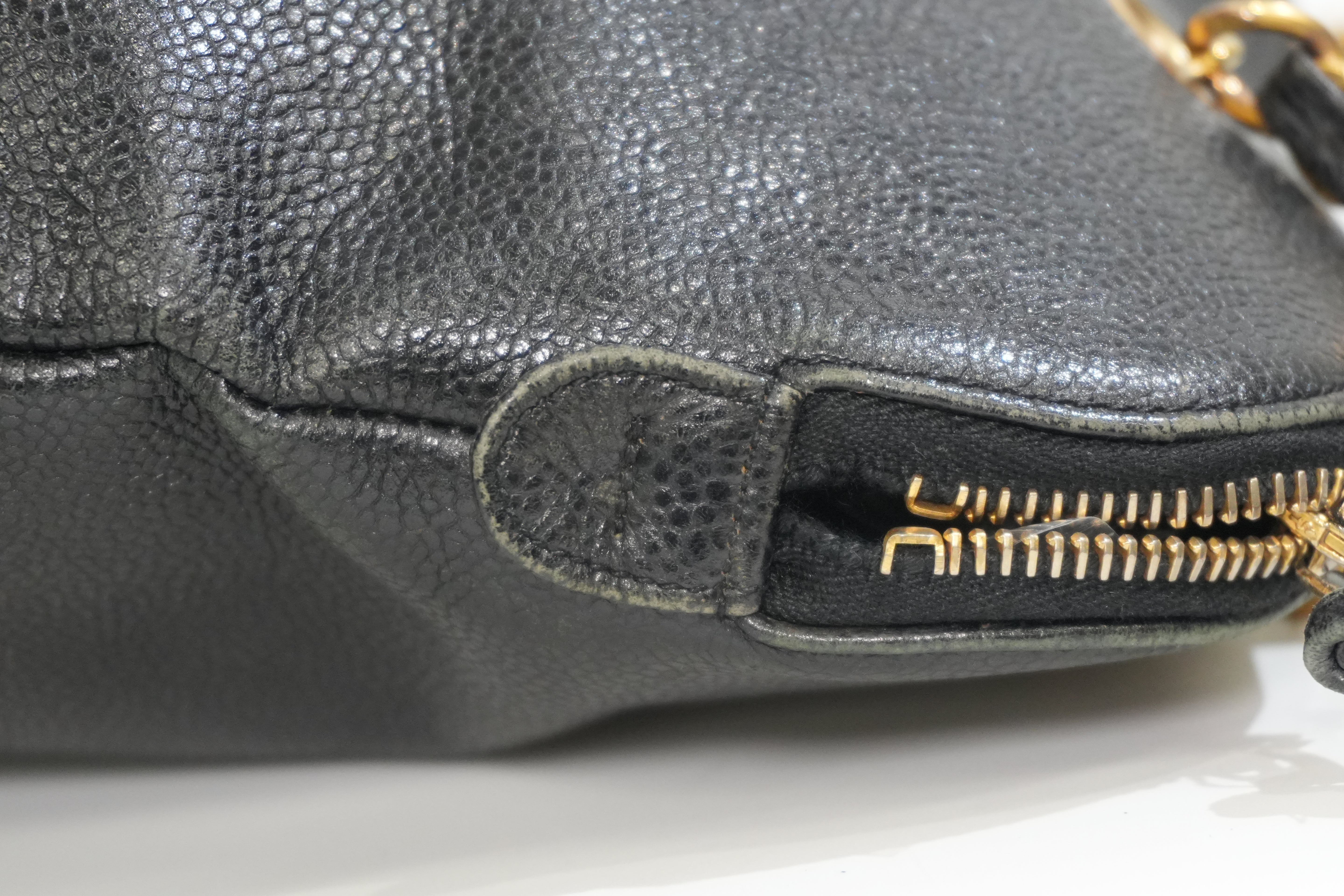 Pre-owned Caviar Skin Leather Chain Shoulder Tote Bag Black