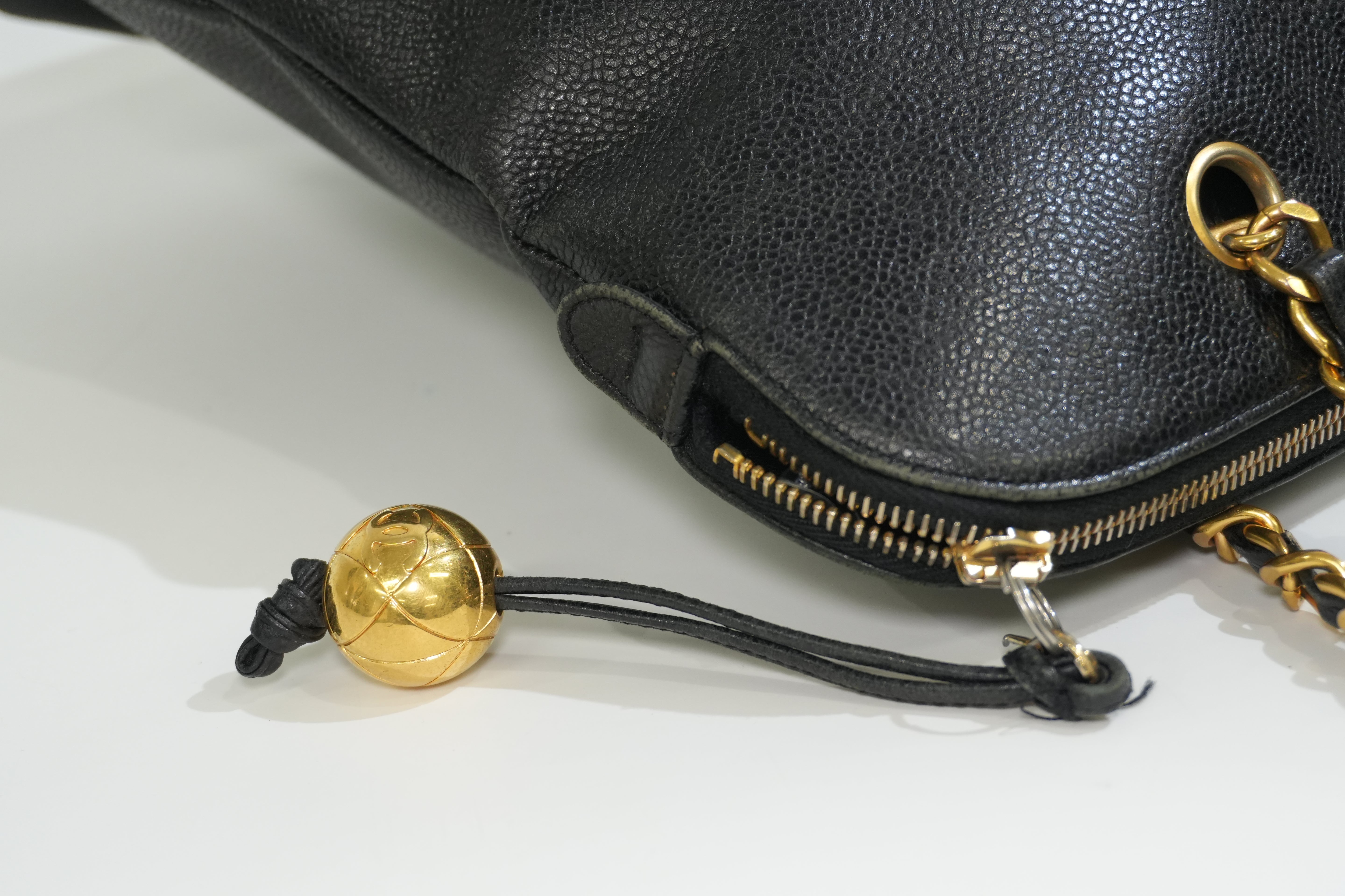 Pre-owned Caviar Skin Leather Chain Shoulder Tote Bag Black