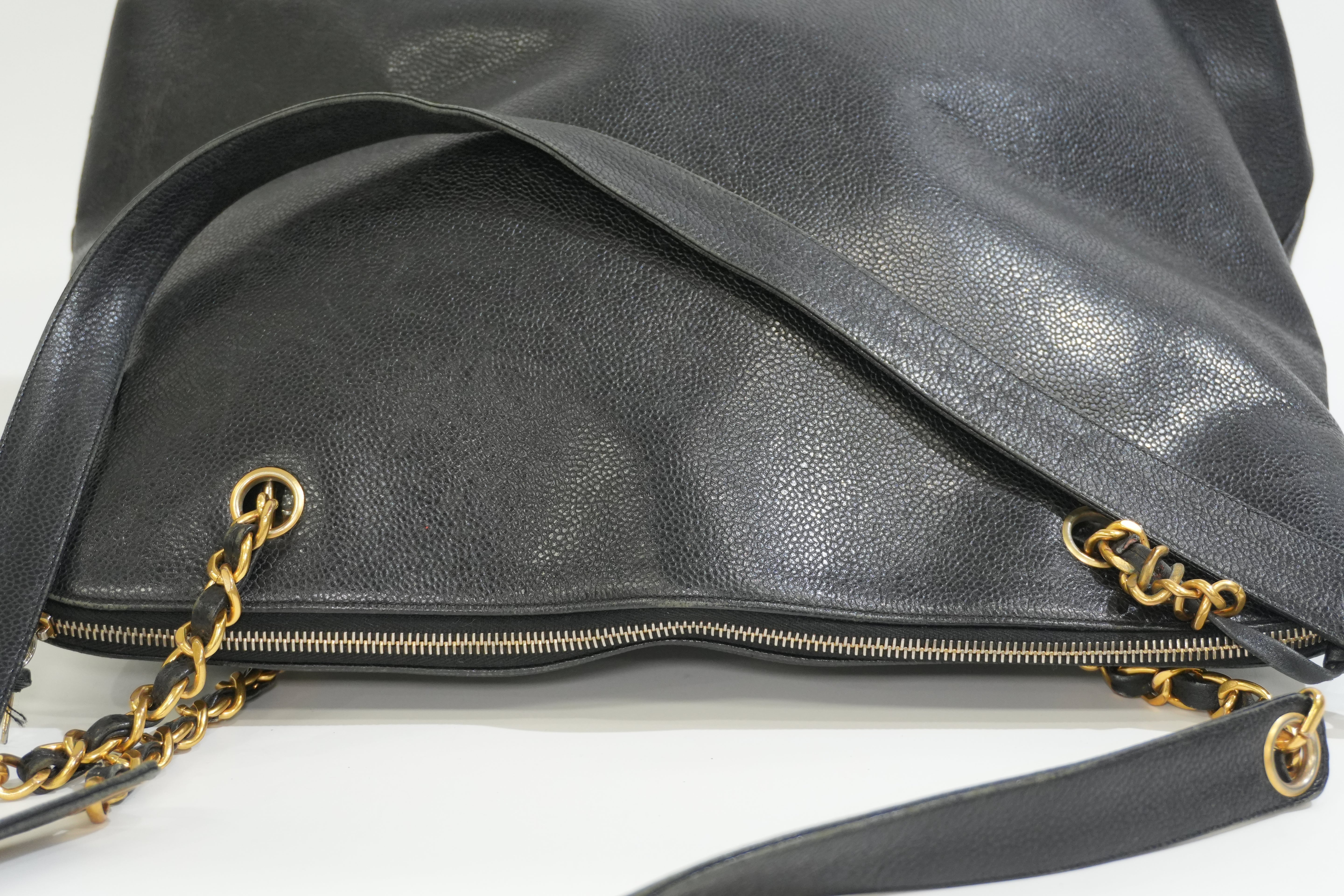 Pre-owned Caviar Skin Leather Chain Shoulder Tote Bag Black