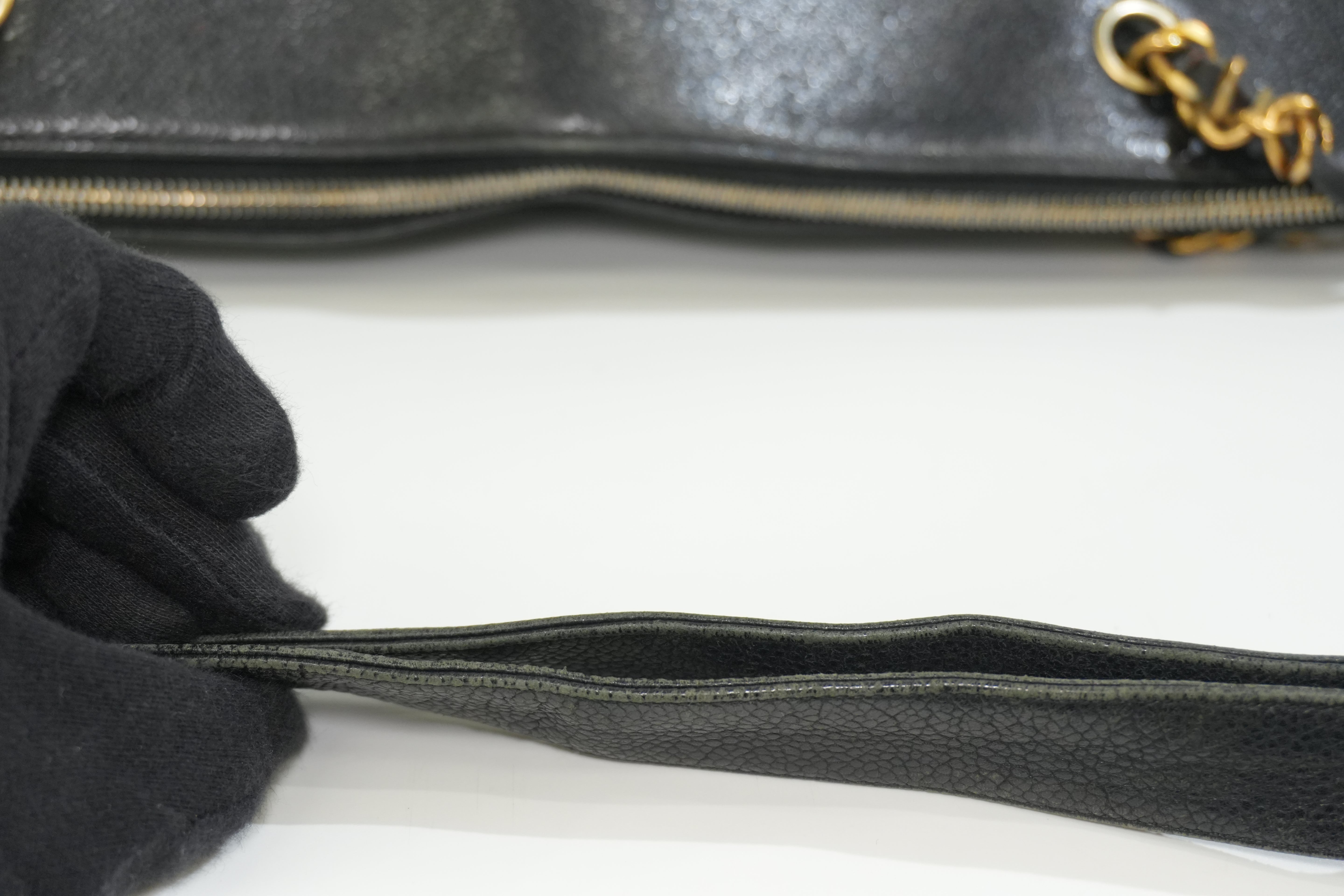 Pre-owned Caviar Skin Leather Chain Shoulder Tote Bag Black