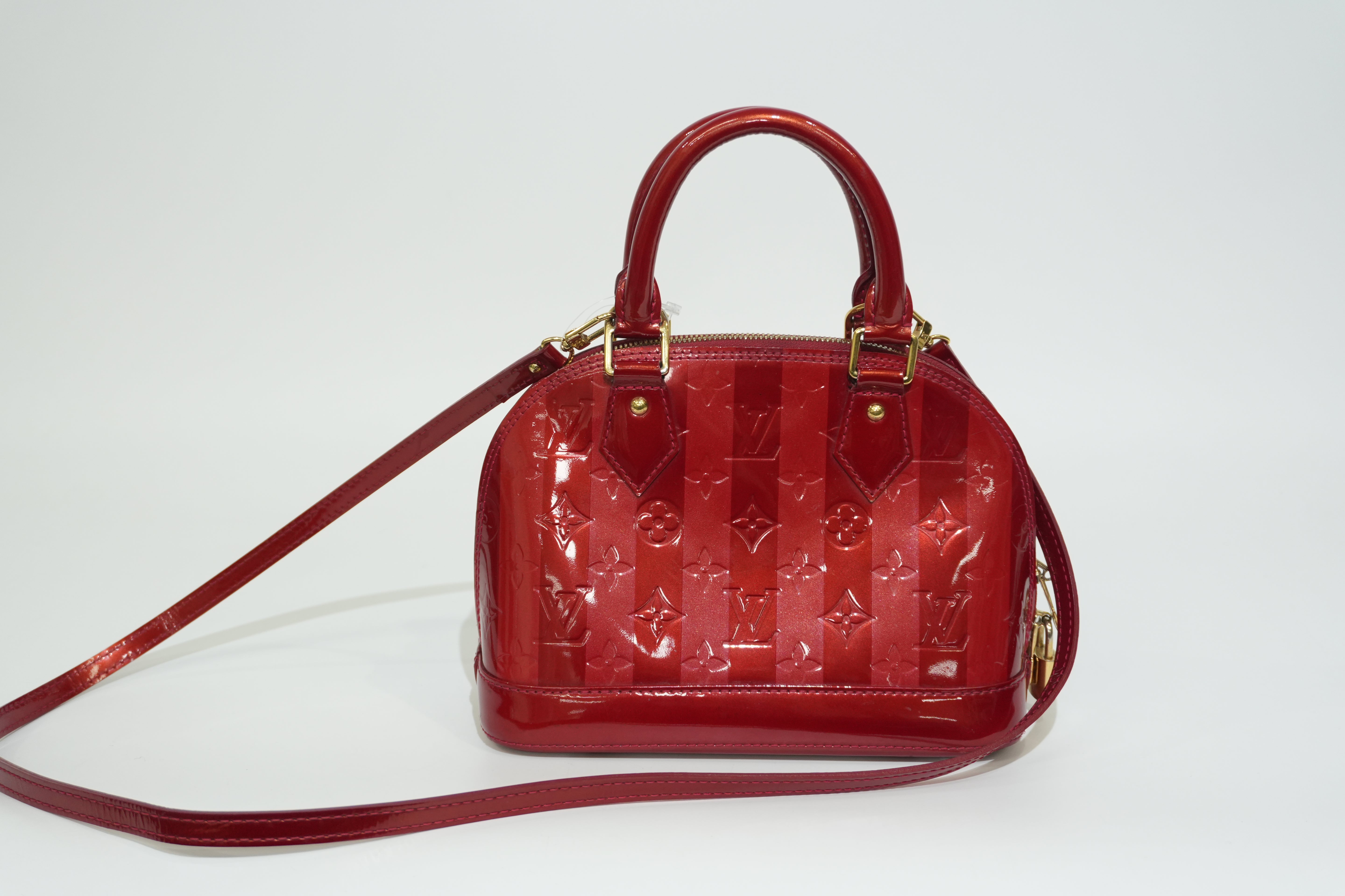 Pre-owned Louis Vuitton Vernis Alma BB Rayures Shoulder Bag Red