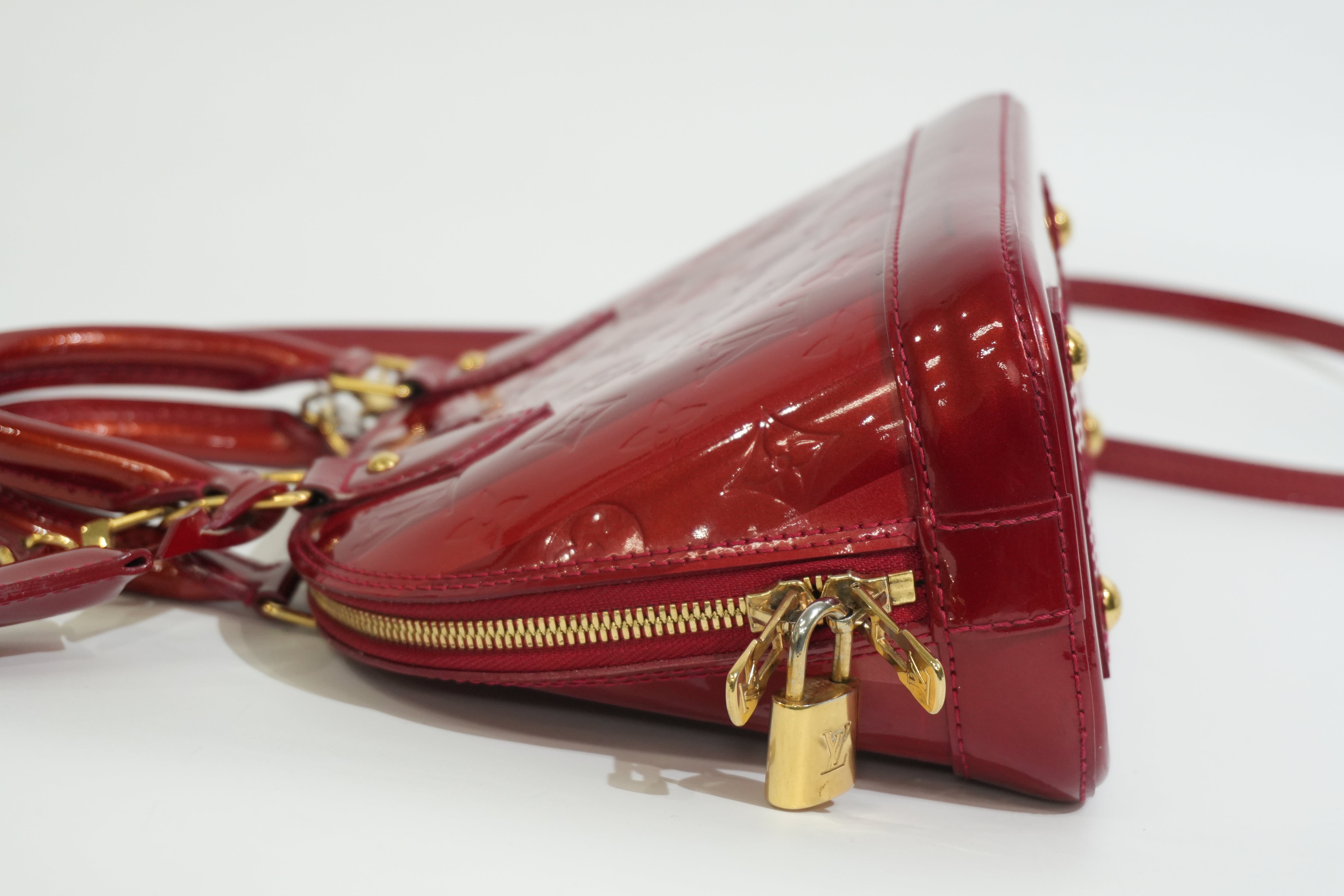 Pre-owned Louis Vuitton Vernis Alma BB Rayures Shoulder Bag Red