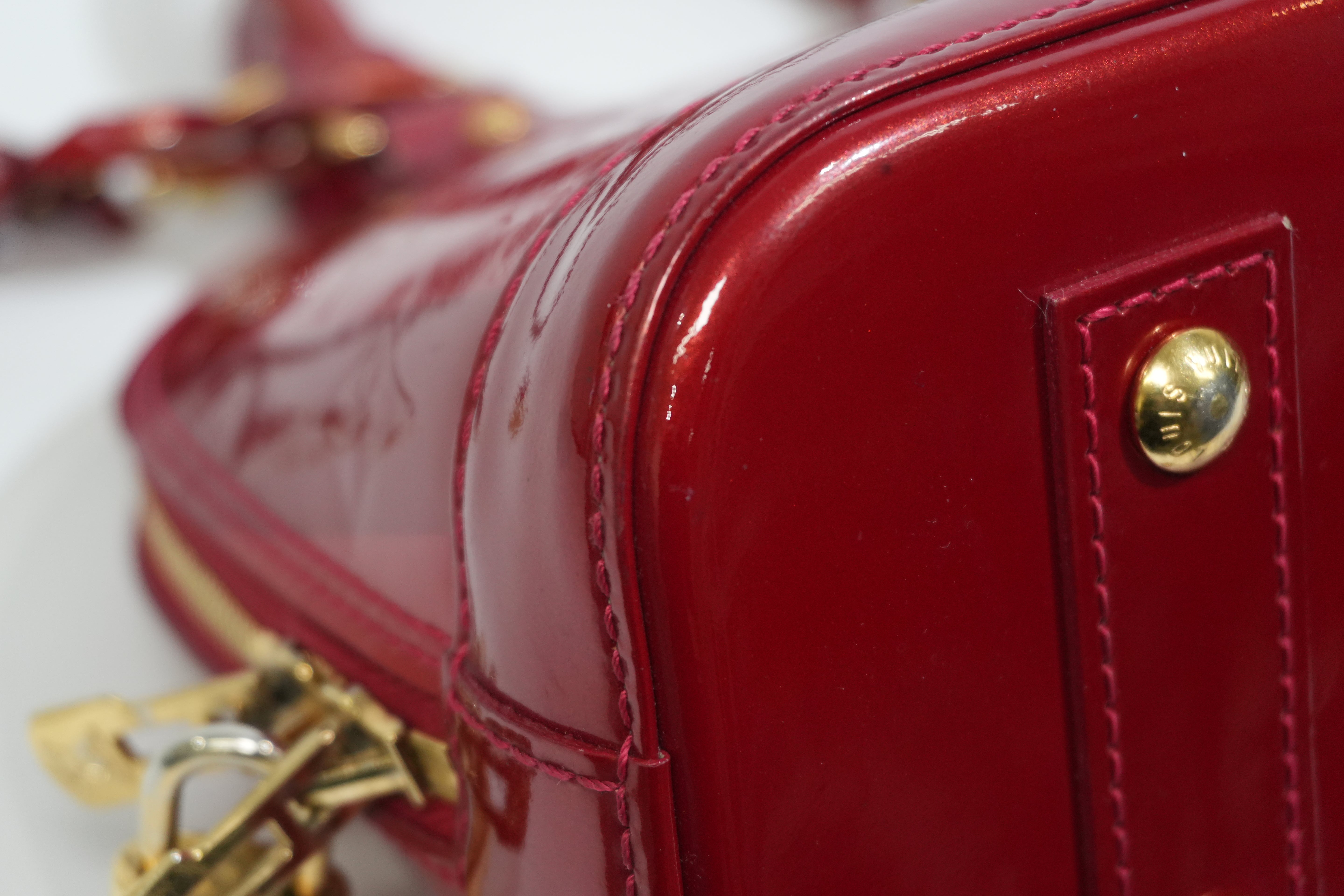 Pre-owned Louis Vuitton Vernis Alma BB Rayures Shoulder Bag Red