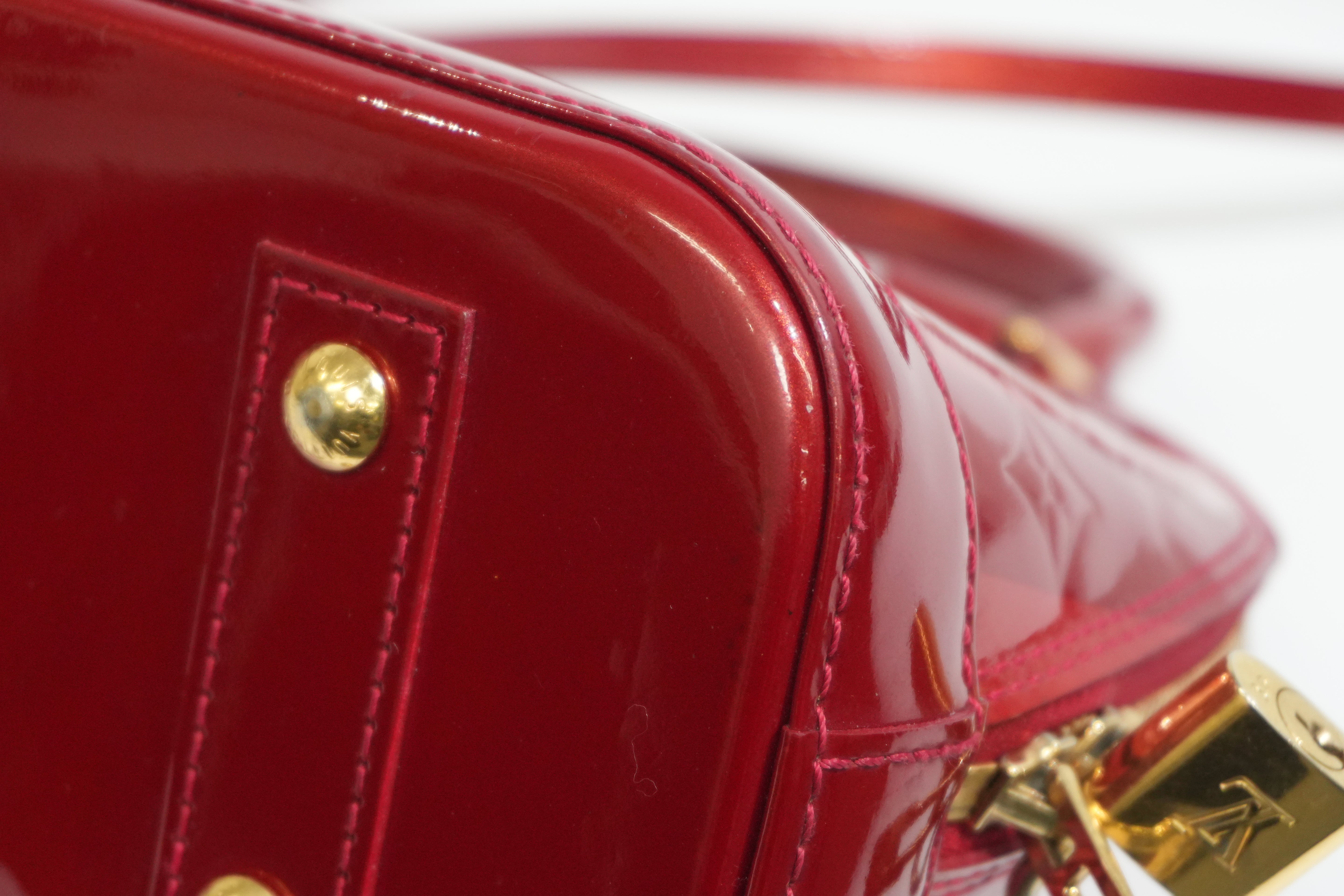 Pre-owned Louis Vuitton Vernis Alma BB Rayures Shoulder Bag Red