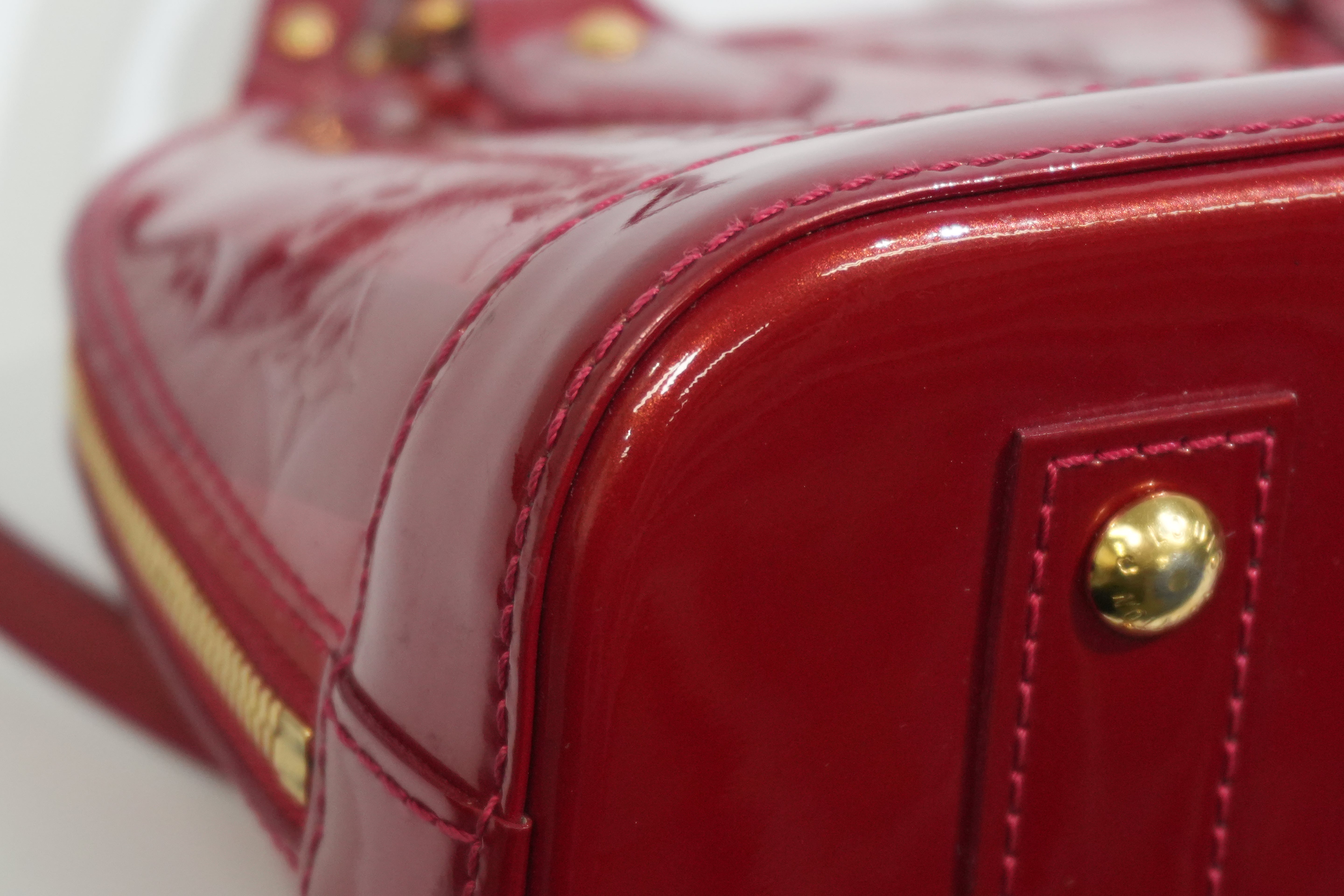 Pre-owned Louis Vuitton Vernis Alma BB Rayures Shoulder Bag Red
