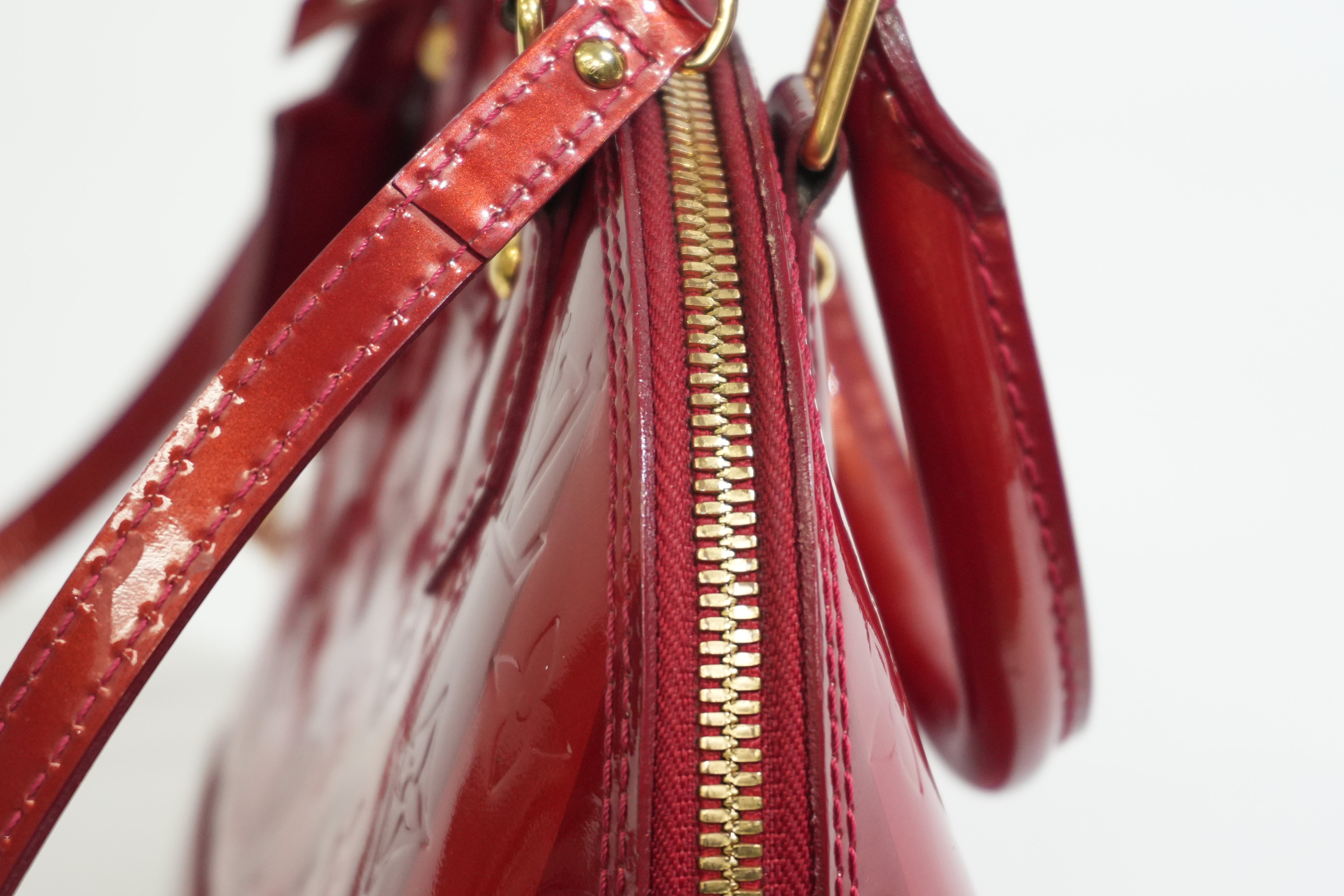 Pre-owned Louis Vuitton Vernis Alma BB Rayures Shoulder Bag Red
