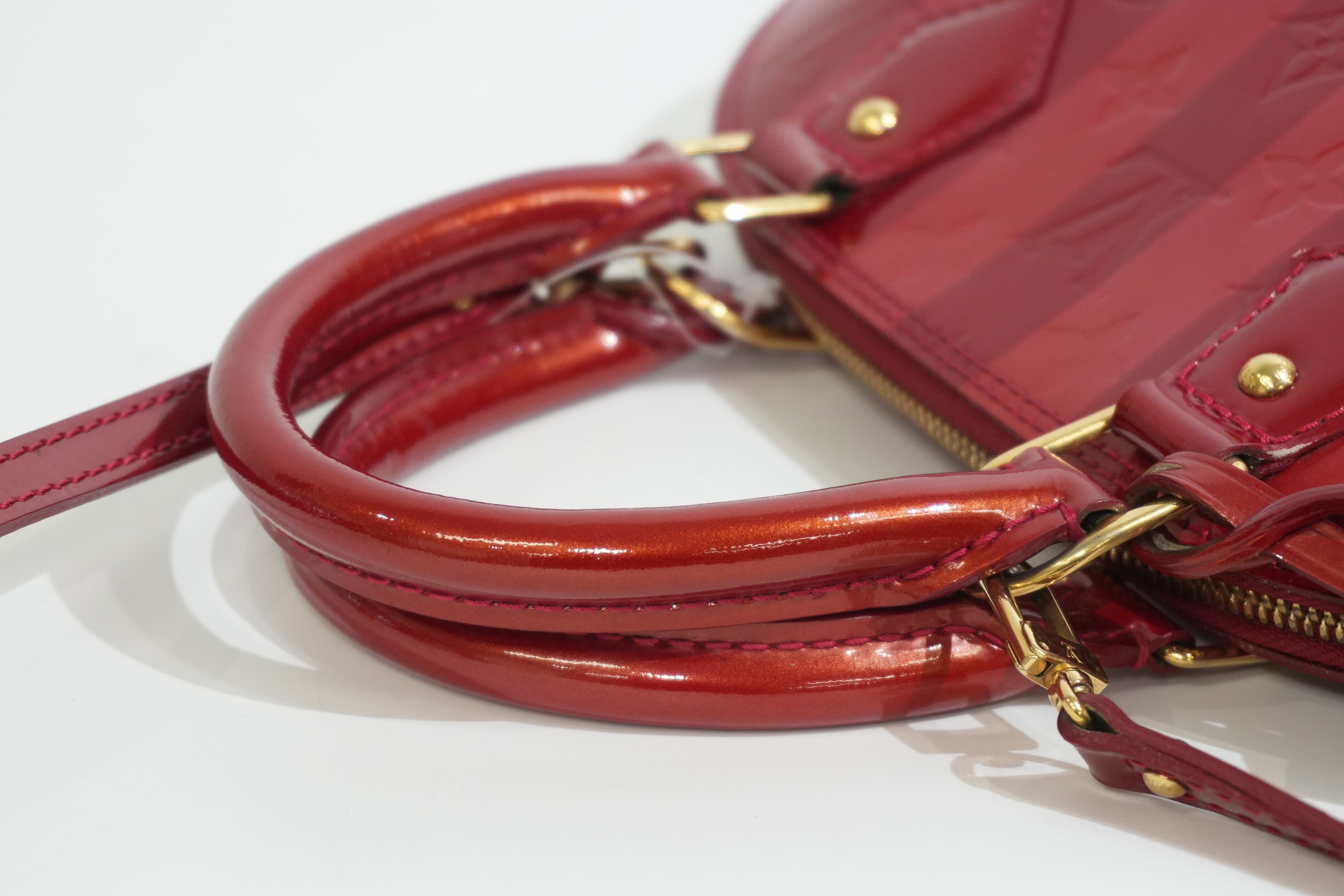 Pre-owned Louis Vuitton Vernis Alma BB Rayures Shoulder Bag Red