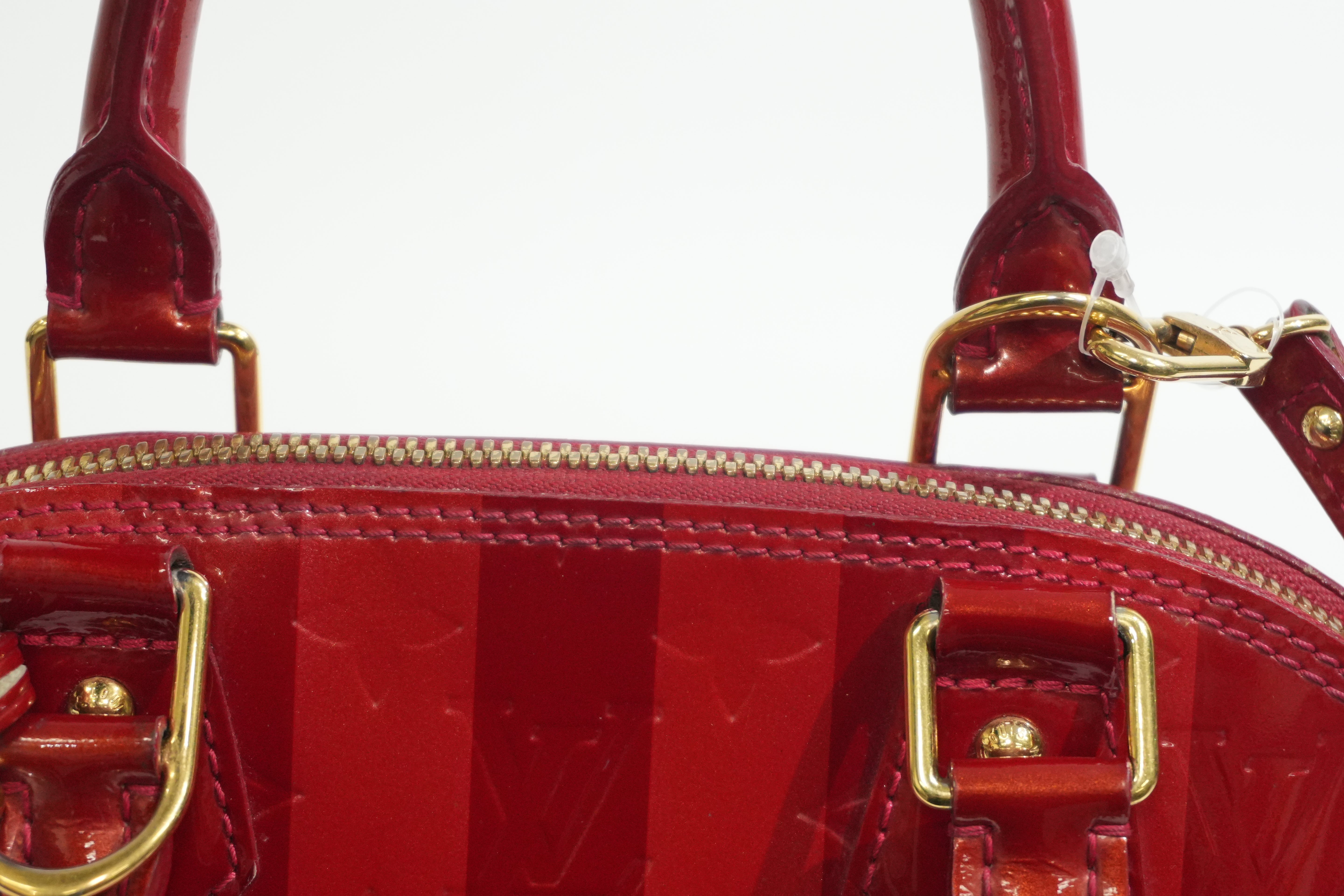 Pre-owned Louis Vuitton Vernis Alma BB Rayures Shoulder Bag Red