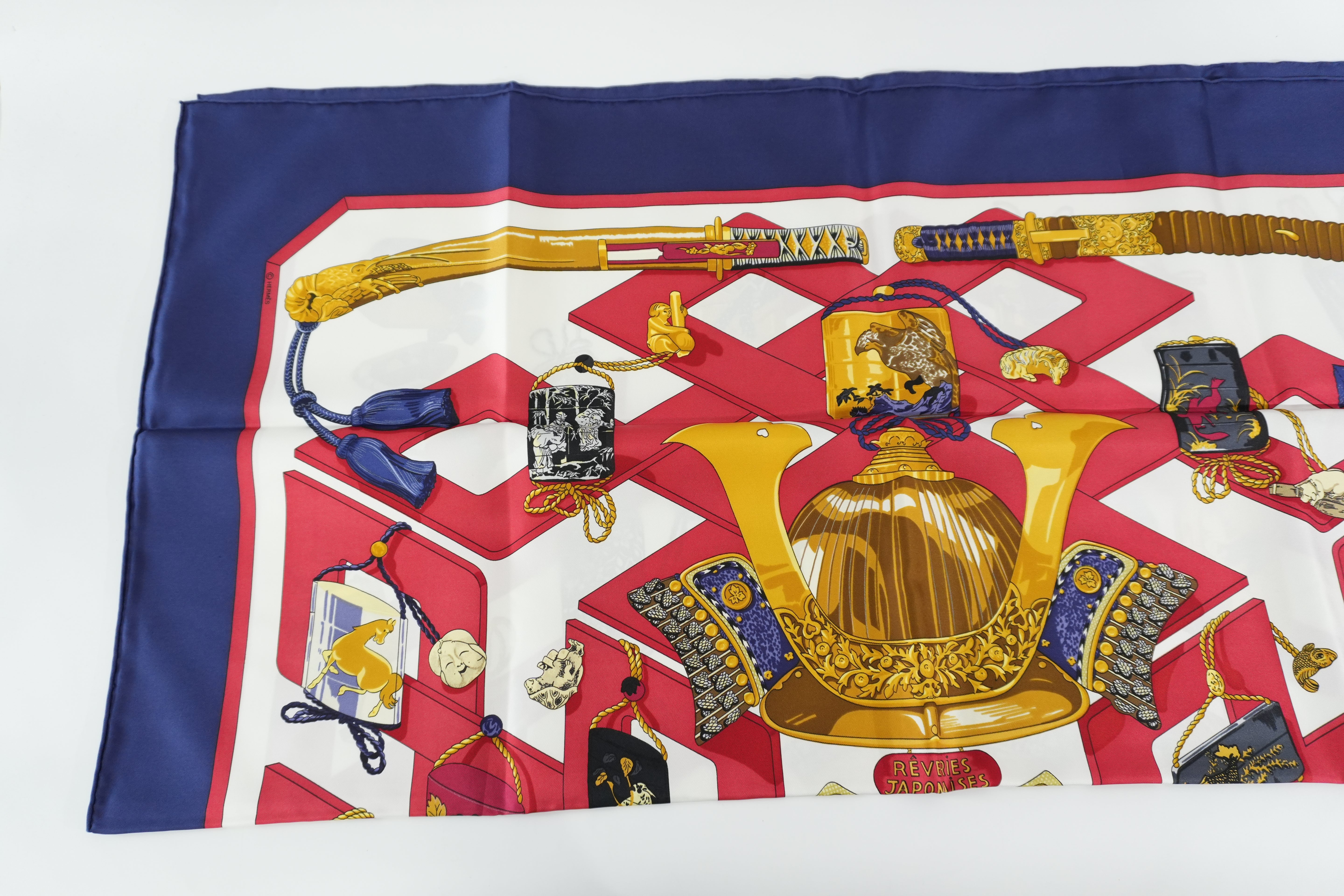 Pre-owned Hermes Scarf with Box Blue and Red