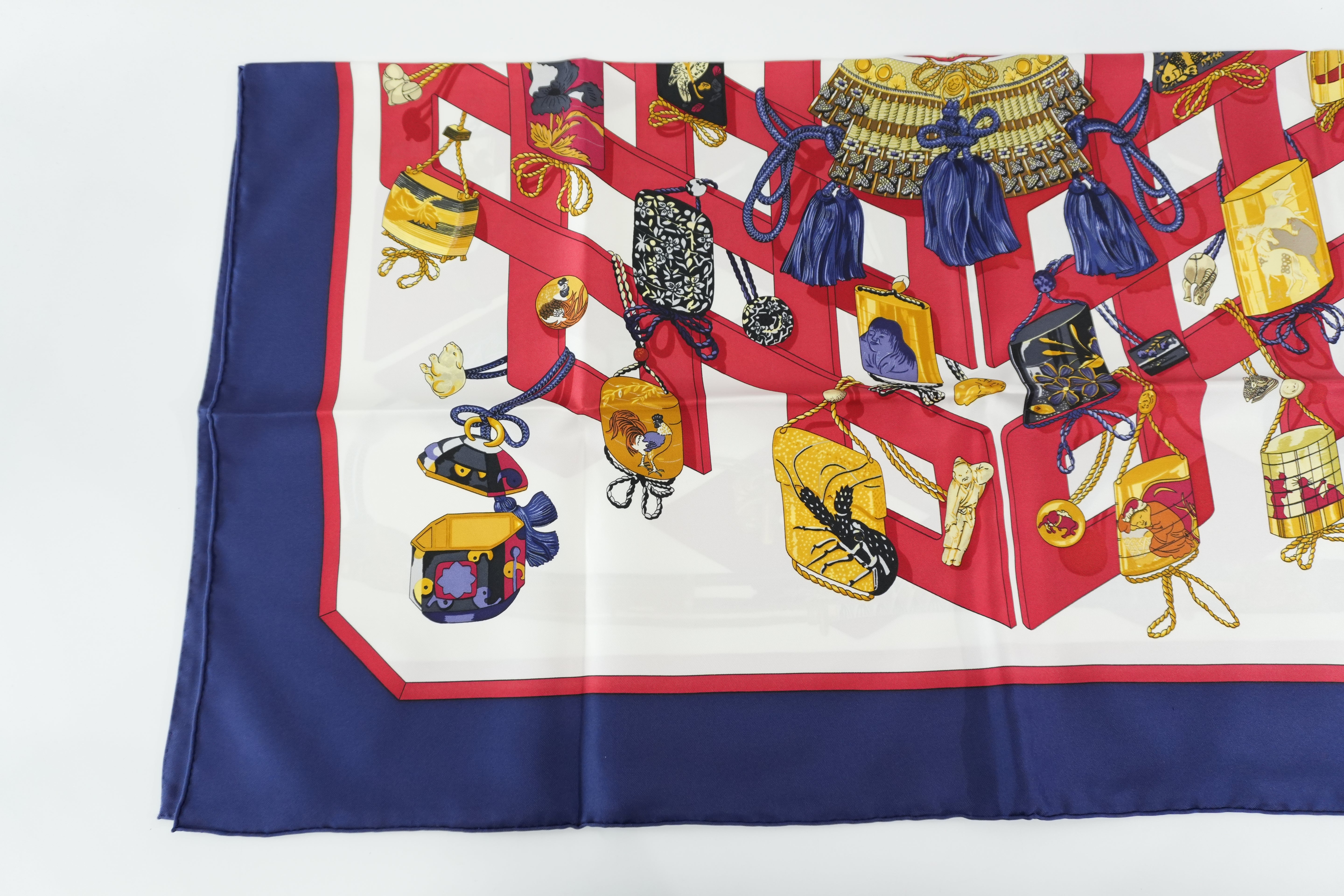 Pre-owned Hermes Scarf with Box Blue and Red