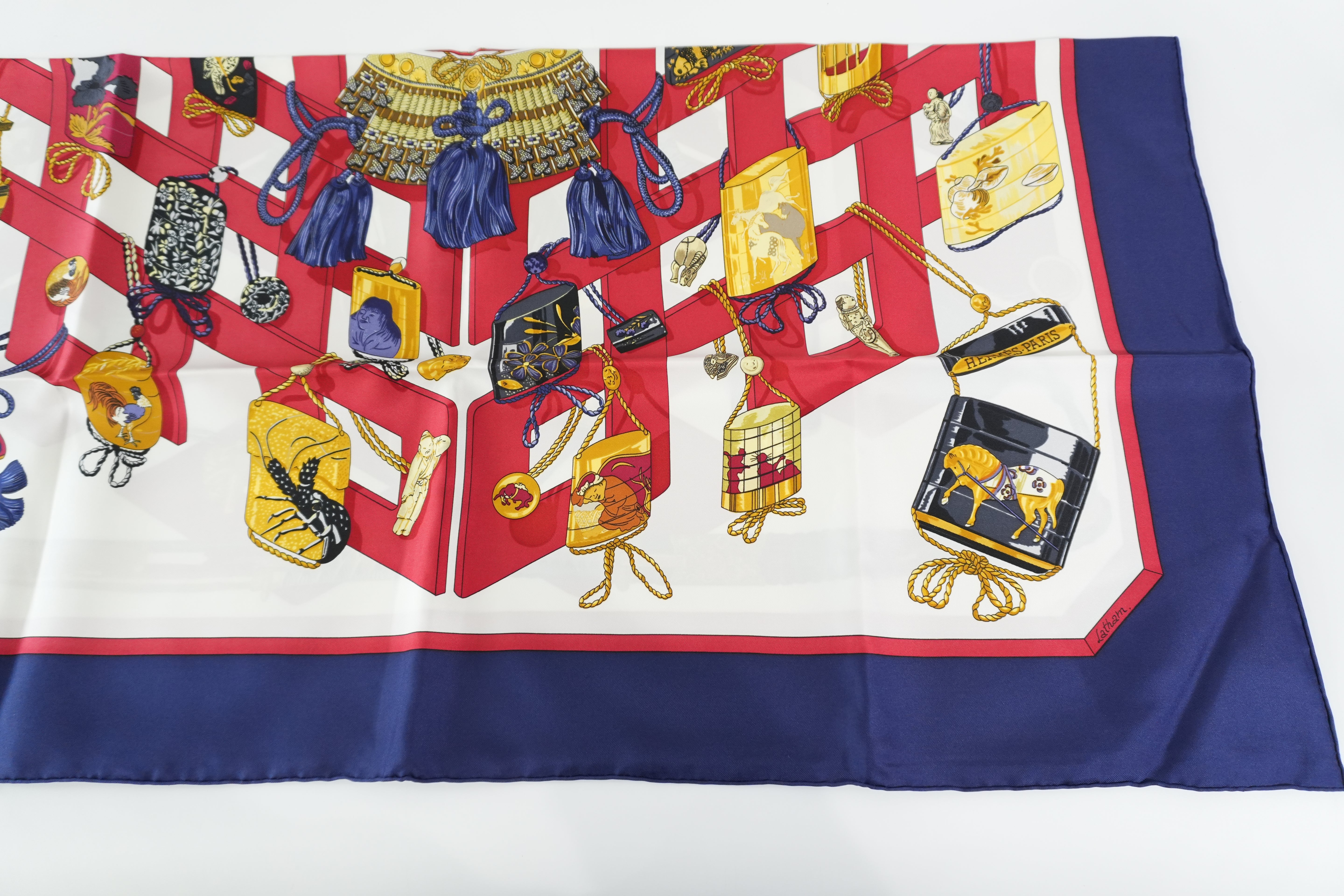 Pre-owned Hermes Scarf with Box Blue and Red