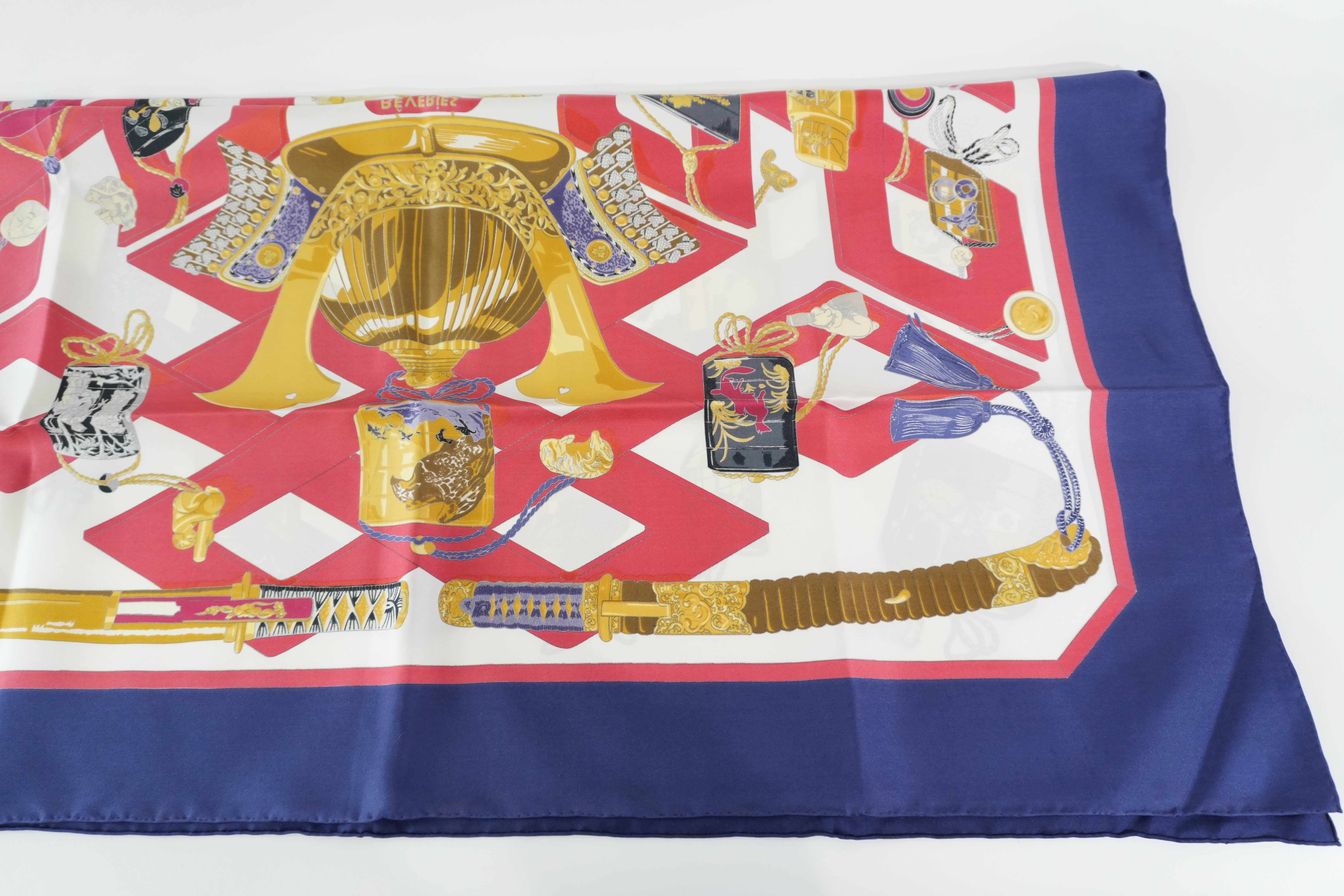 Pre-owned Hermes Scarf with Box Blue and Red