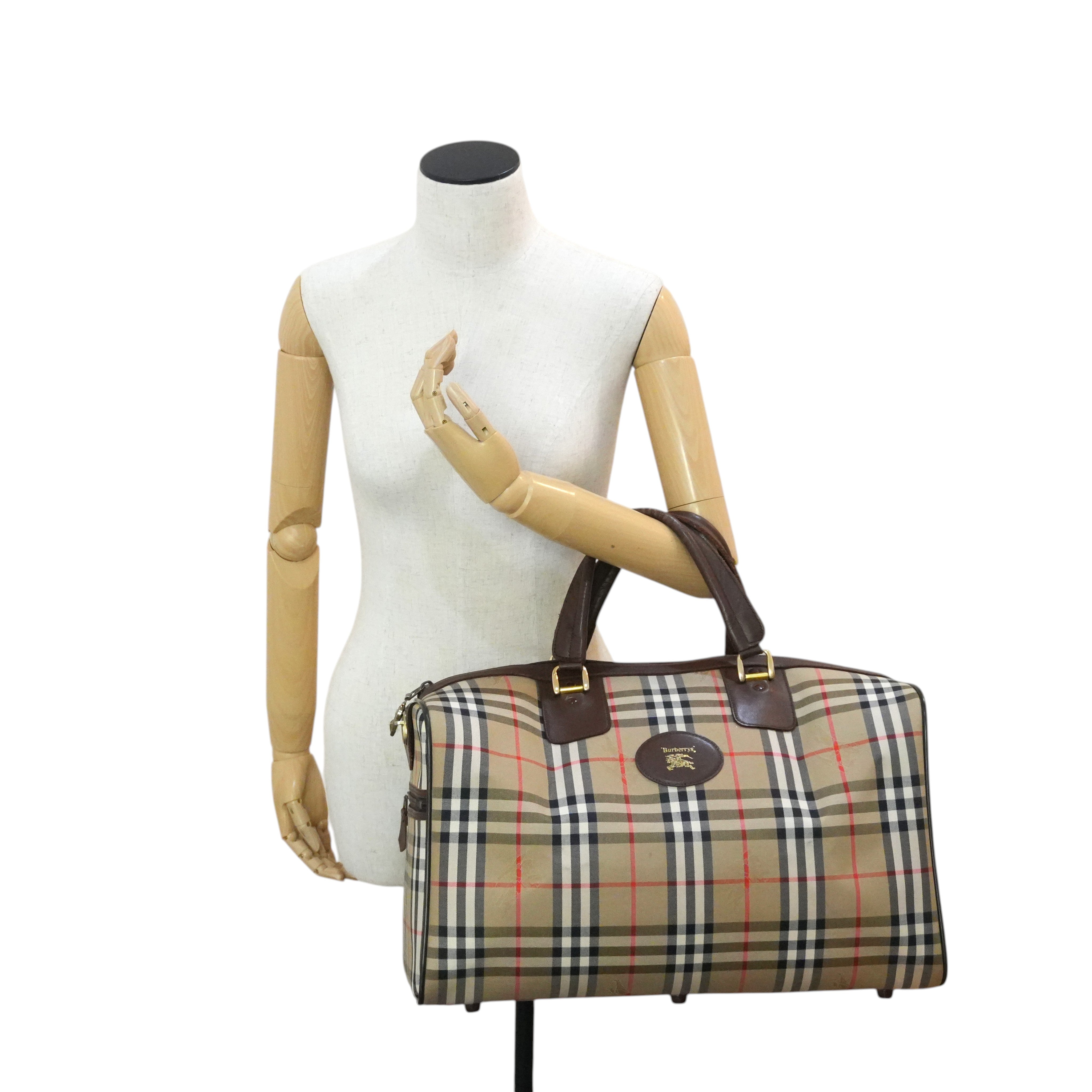 Pre-owned Burberry Haymarket Check Duffle Bag Size 45 Brown