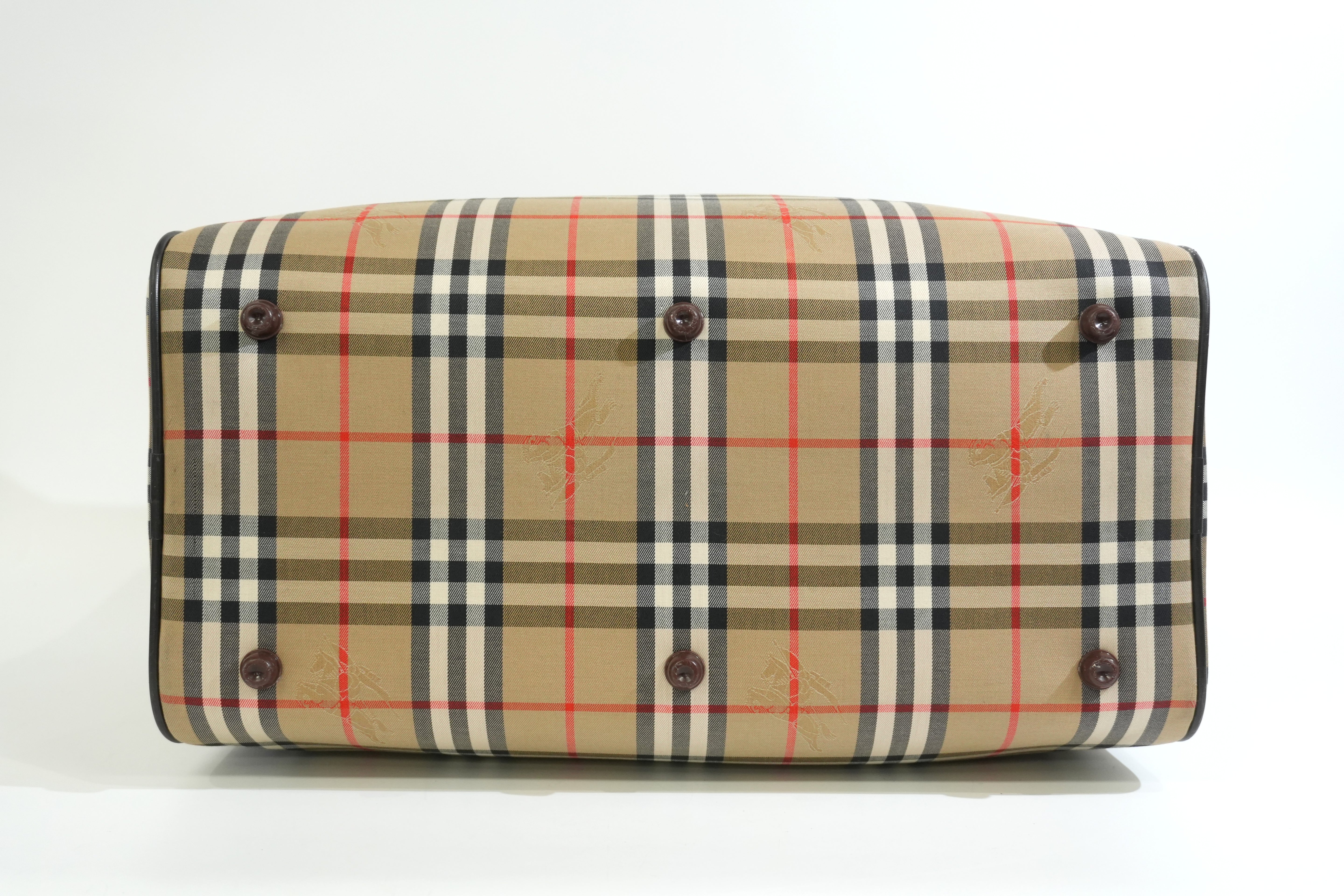 Pre-owned Burberry Haymarket Check Duffle Bag Size 45 Brown