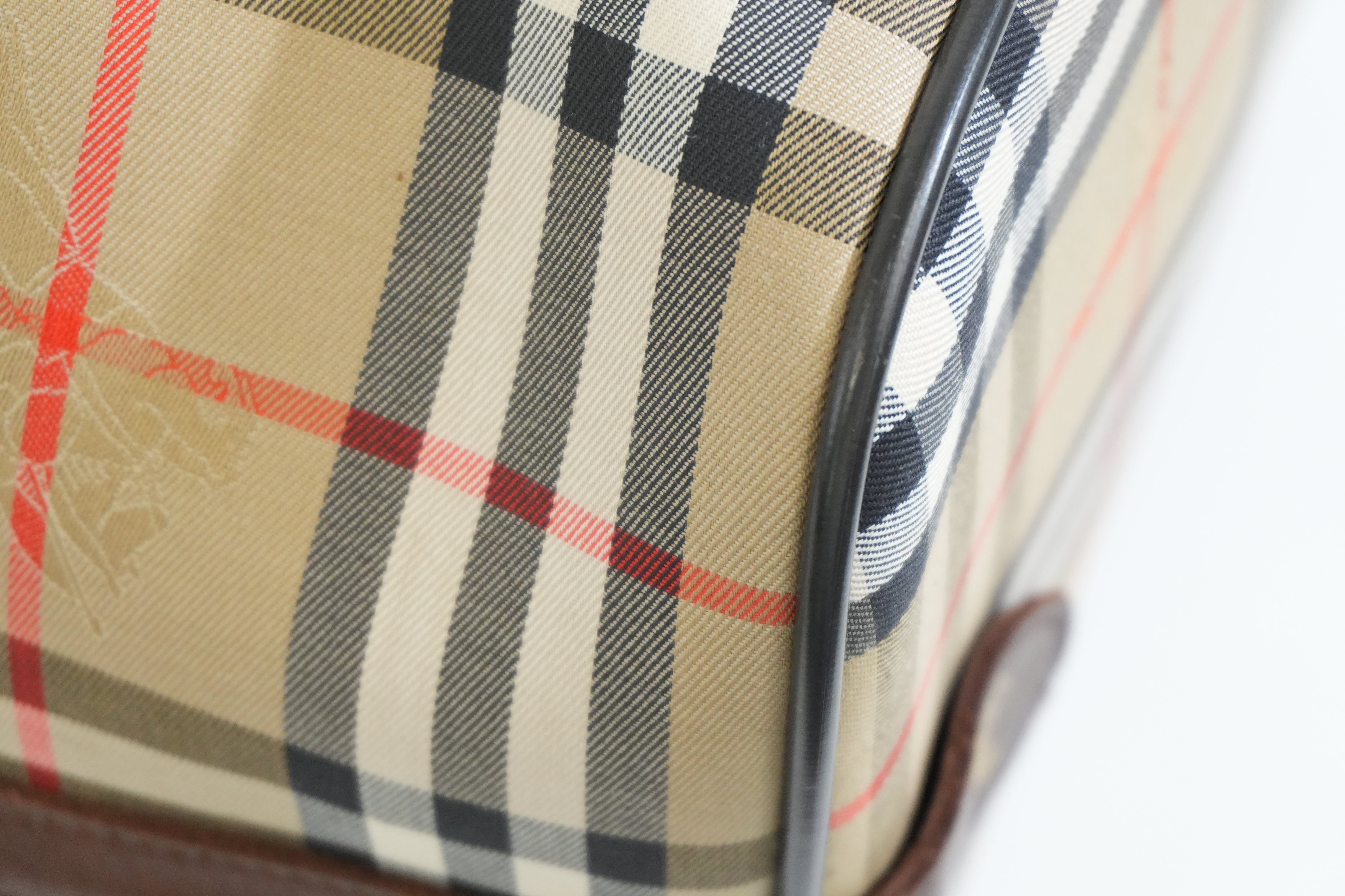 Pre-owned Burberry Haymarket Check Duffle Bag Size 45 Brown