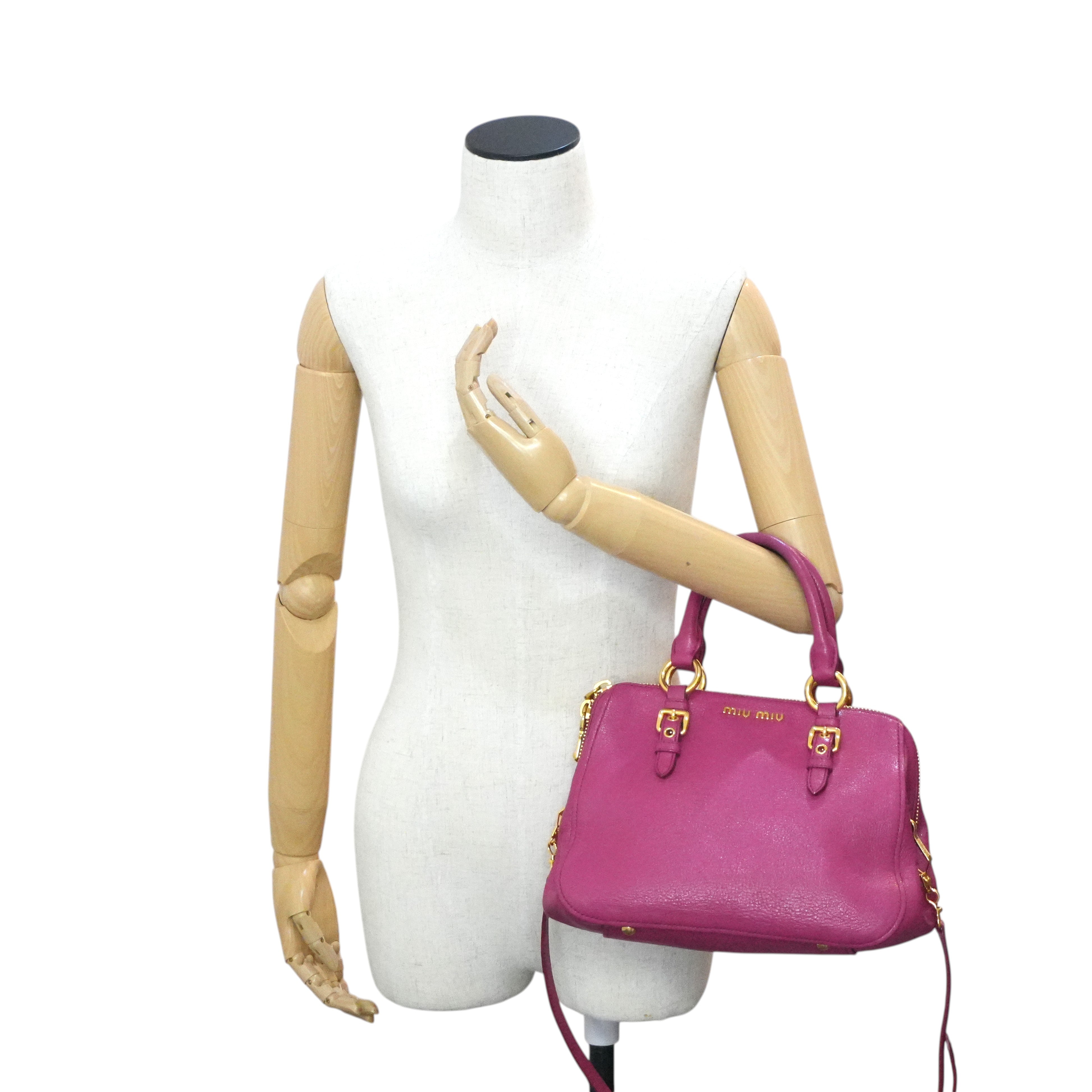 Pre-owned Miu Miu Two Way Madras Shoulder Bag Pink