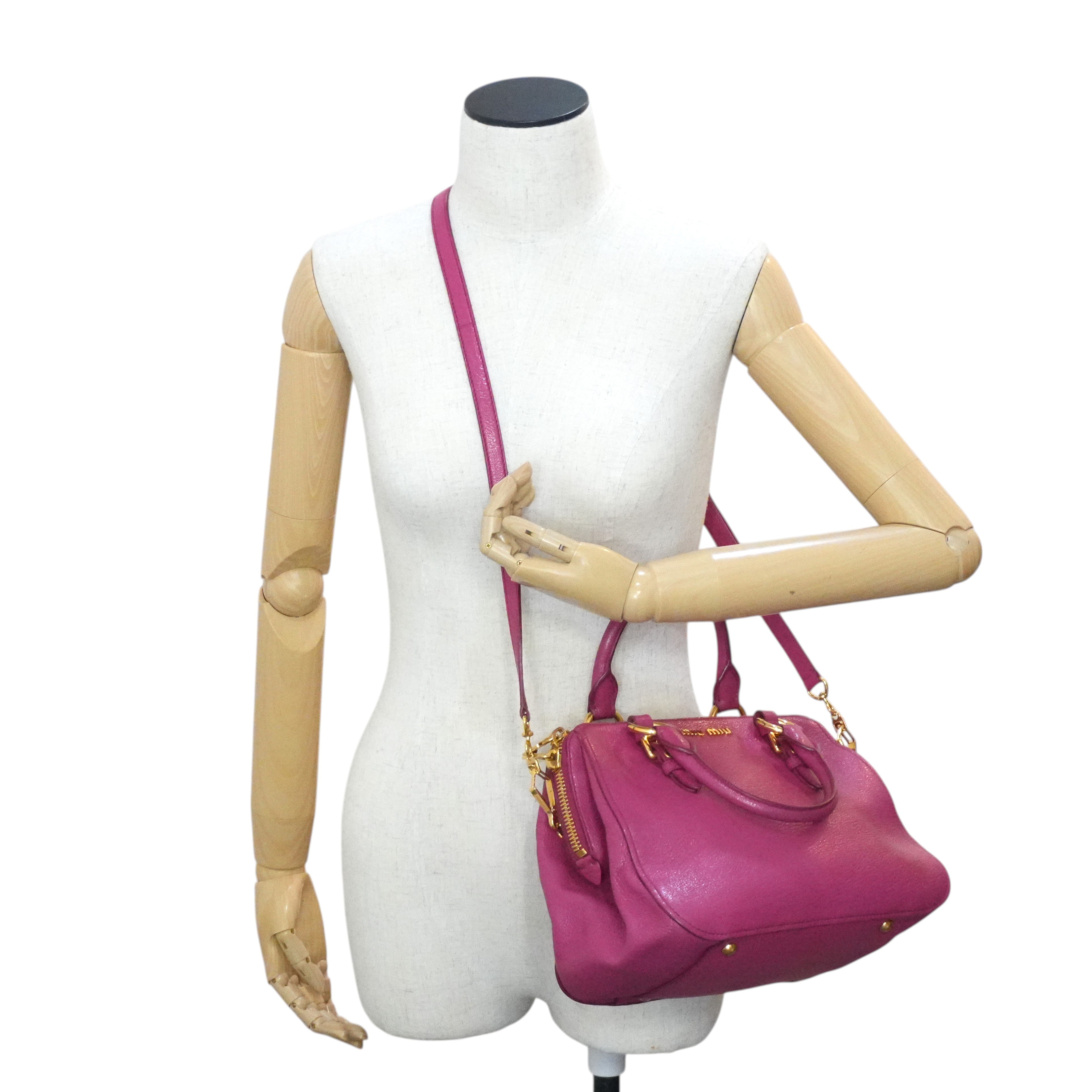 Pre-owned Miu Miu Two Way Madras Shoulder Bag Pink