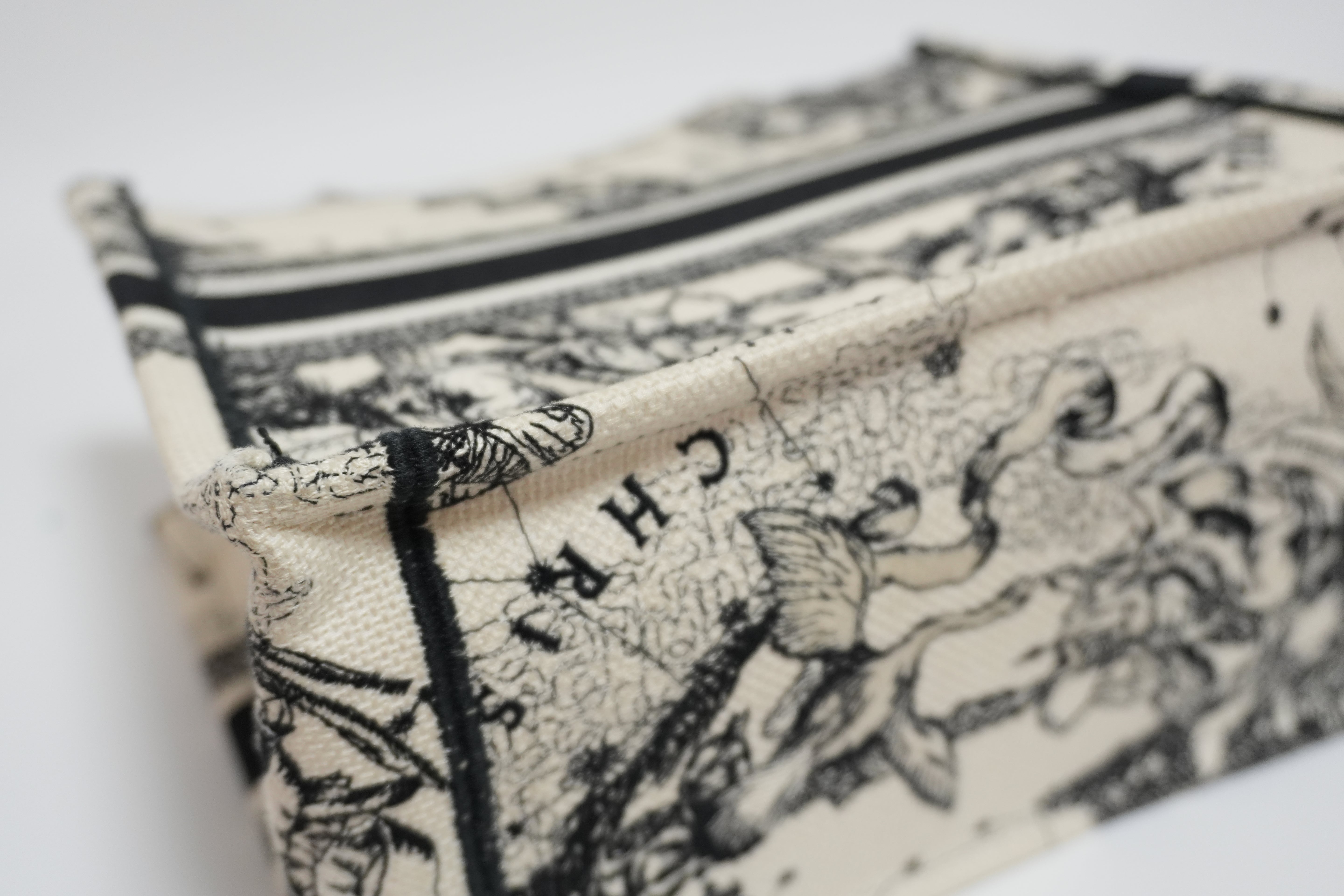 Christian Dior Canvas Small Tote Bag Black and White Used