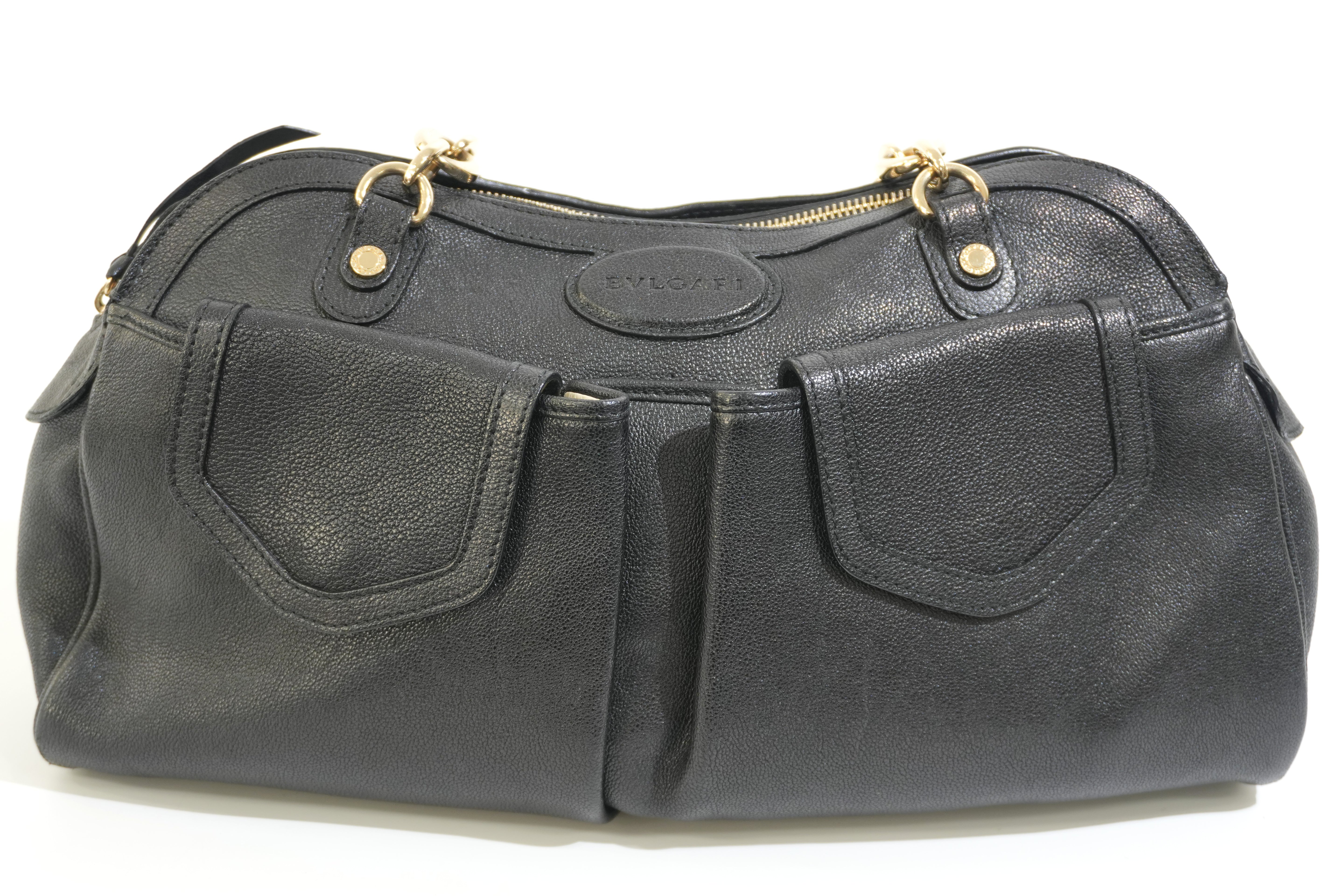 Pre-owned Bvlgari Leather Tote Bag Black