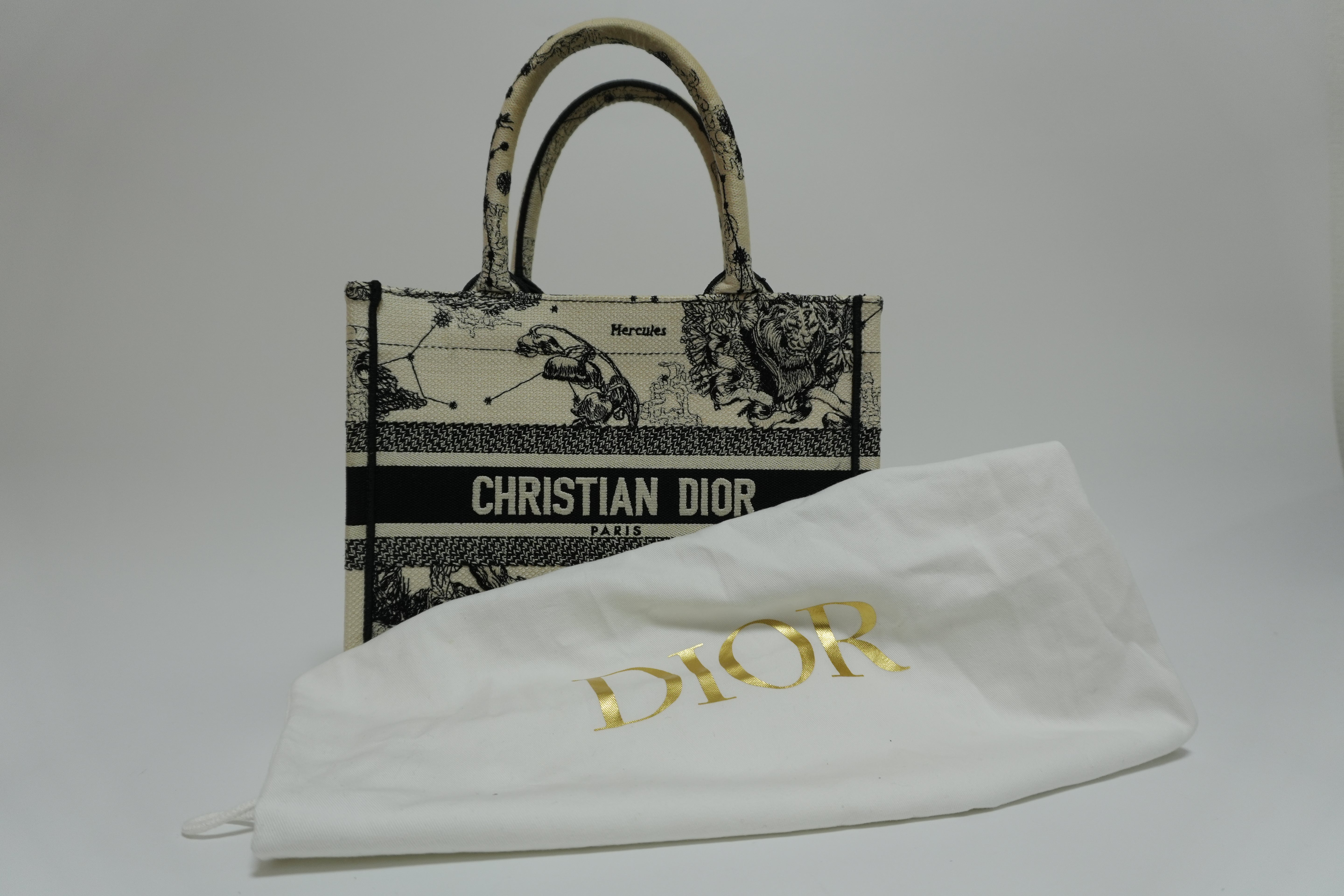 Christian Dior Canvas Small Tote Bag Black and White Used
