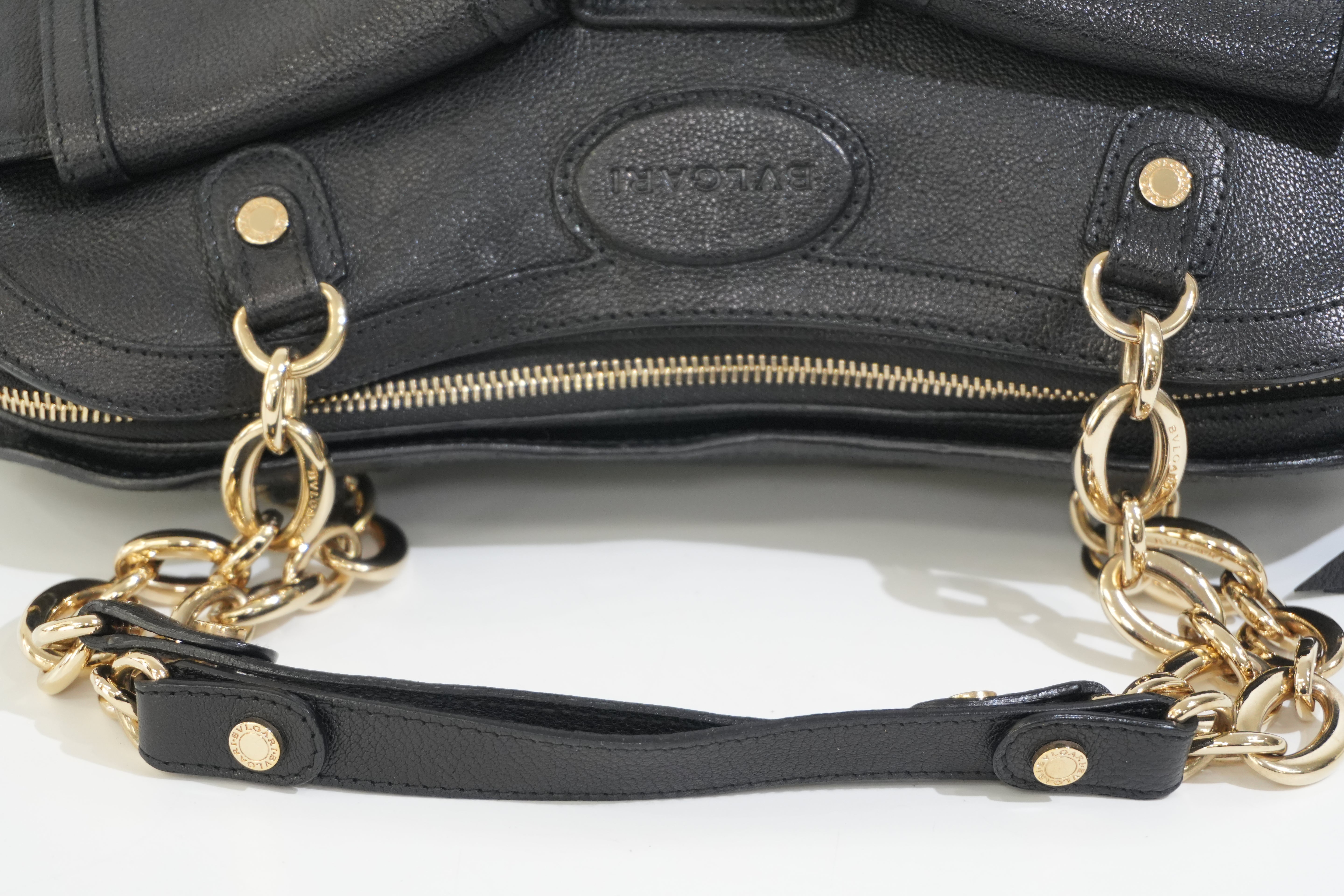 Pre-owned Bvlgari Leather Tote Bag Black