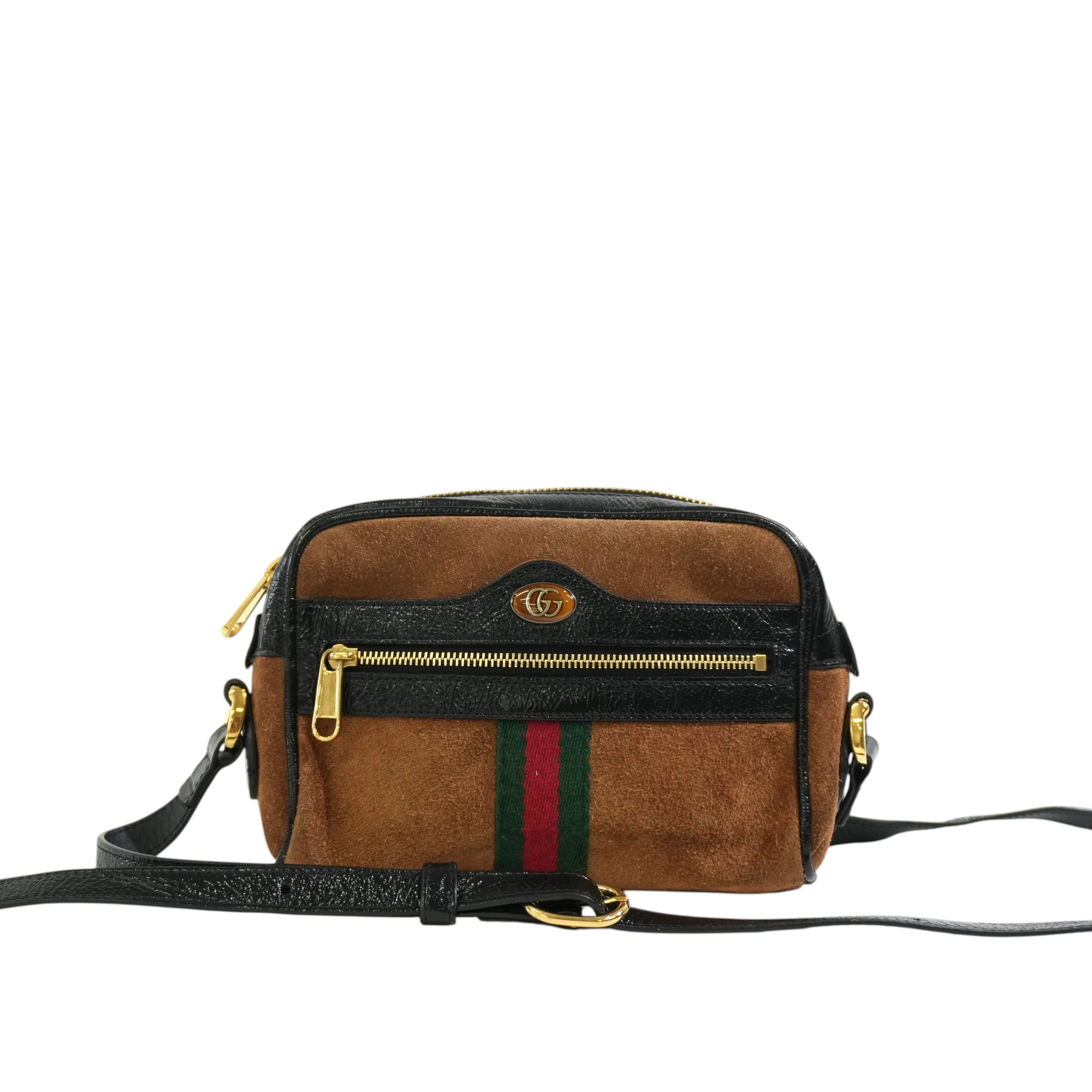 Pre-owned Gucci Suede Crossbody Bag Brown