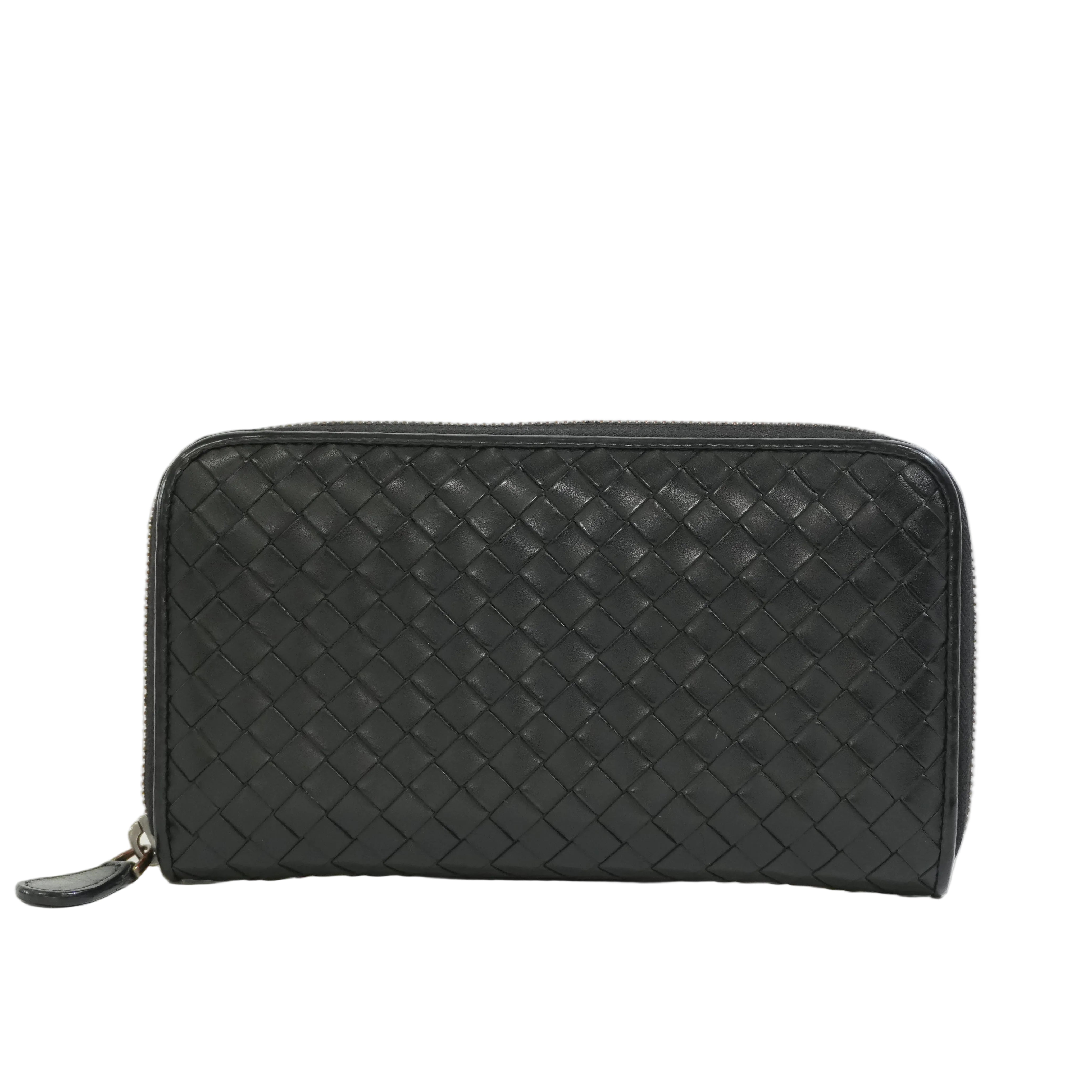 Pre-owned Bottega Intercciato Zippy Long Wallet Black