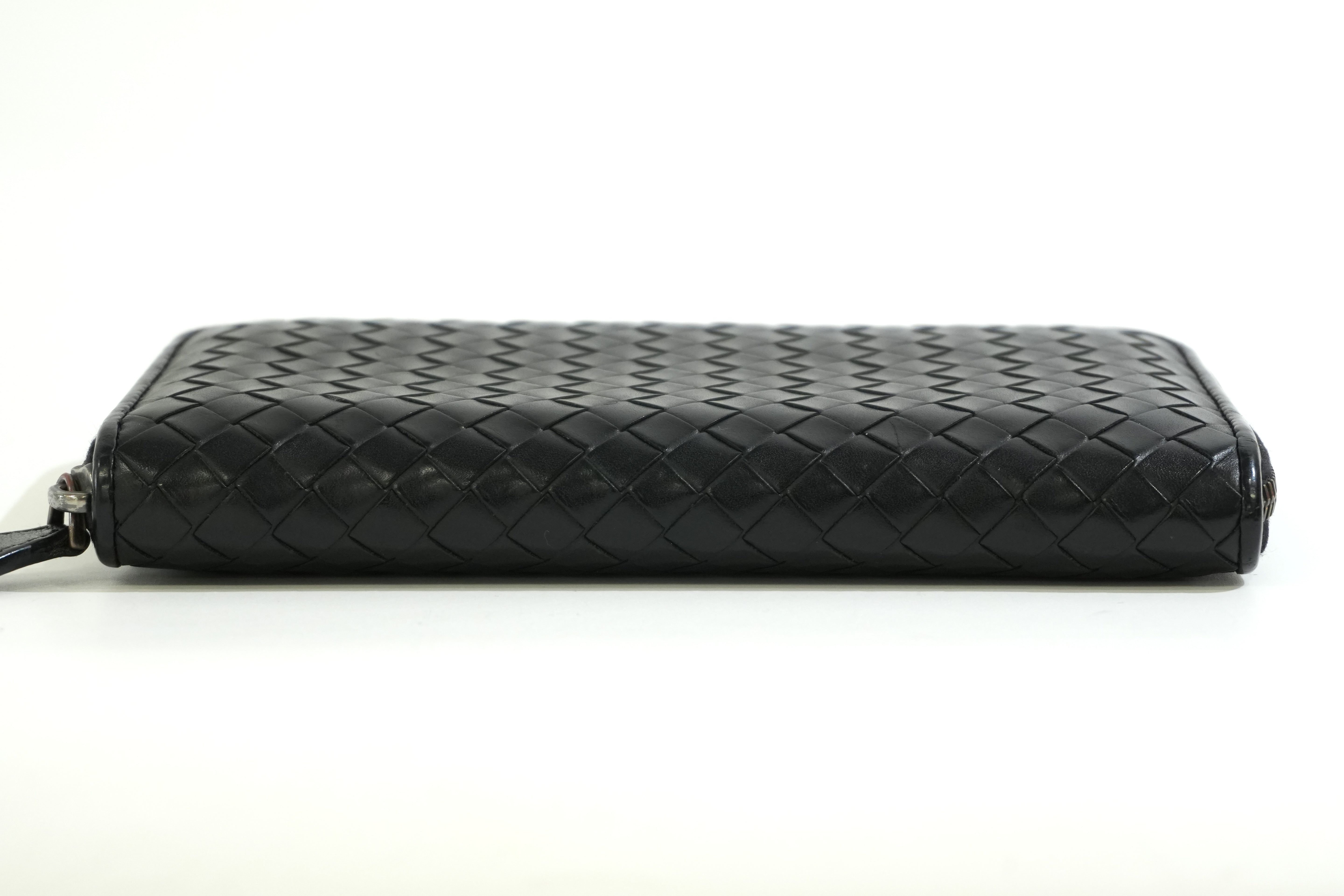 Pre-owned Bottega Intercciato Zippy Long Wallet Black