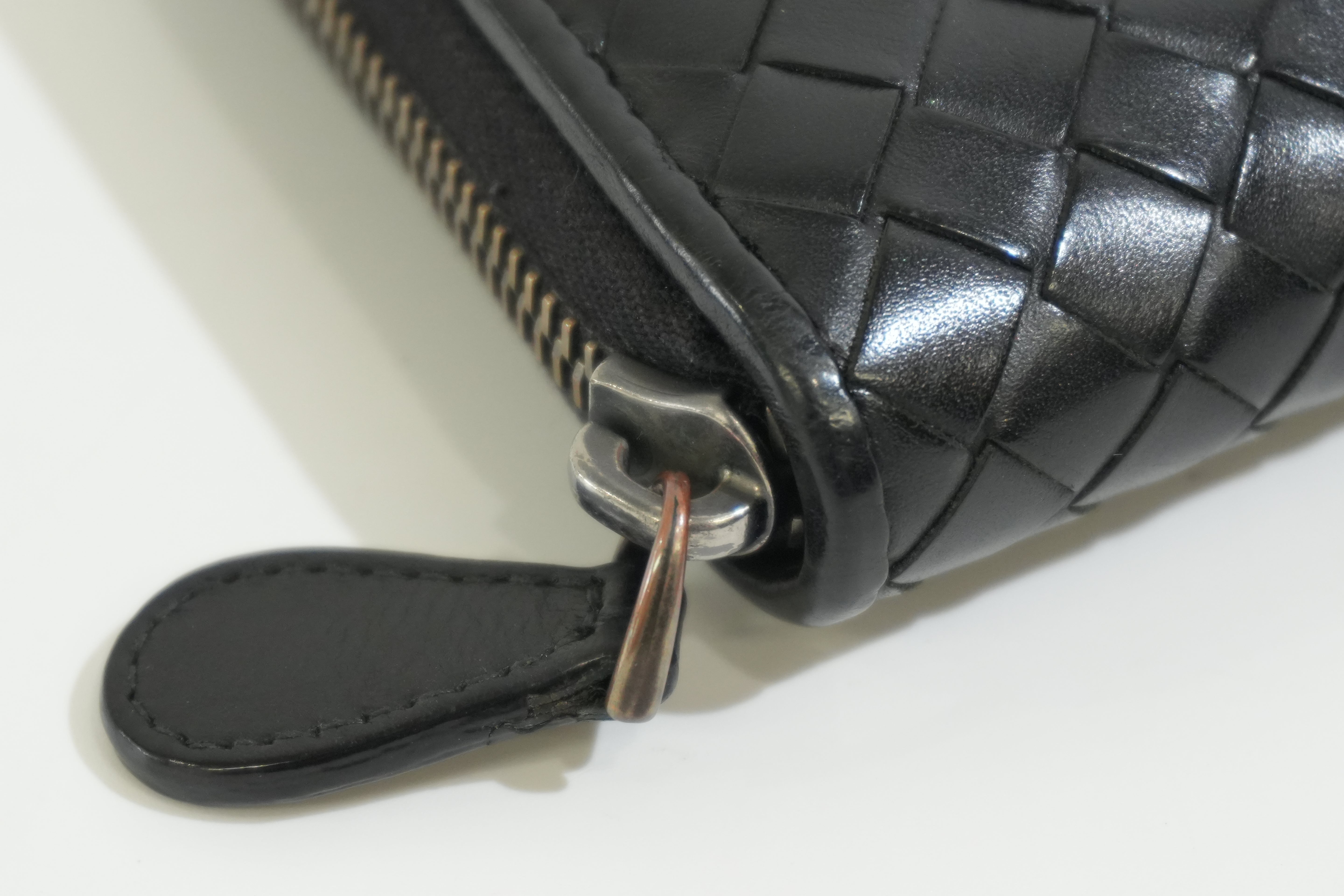 Pre-owned Bottega Intercciato Zippy Long Wallet Black
