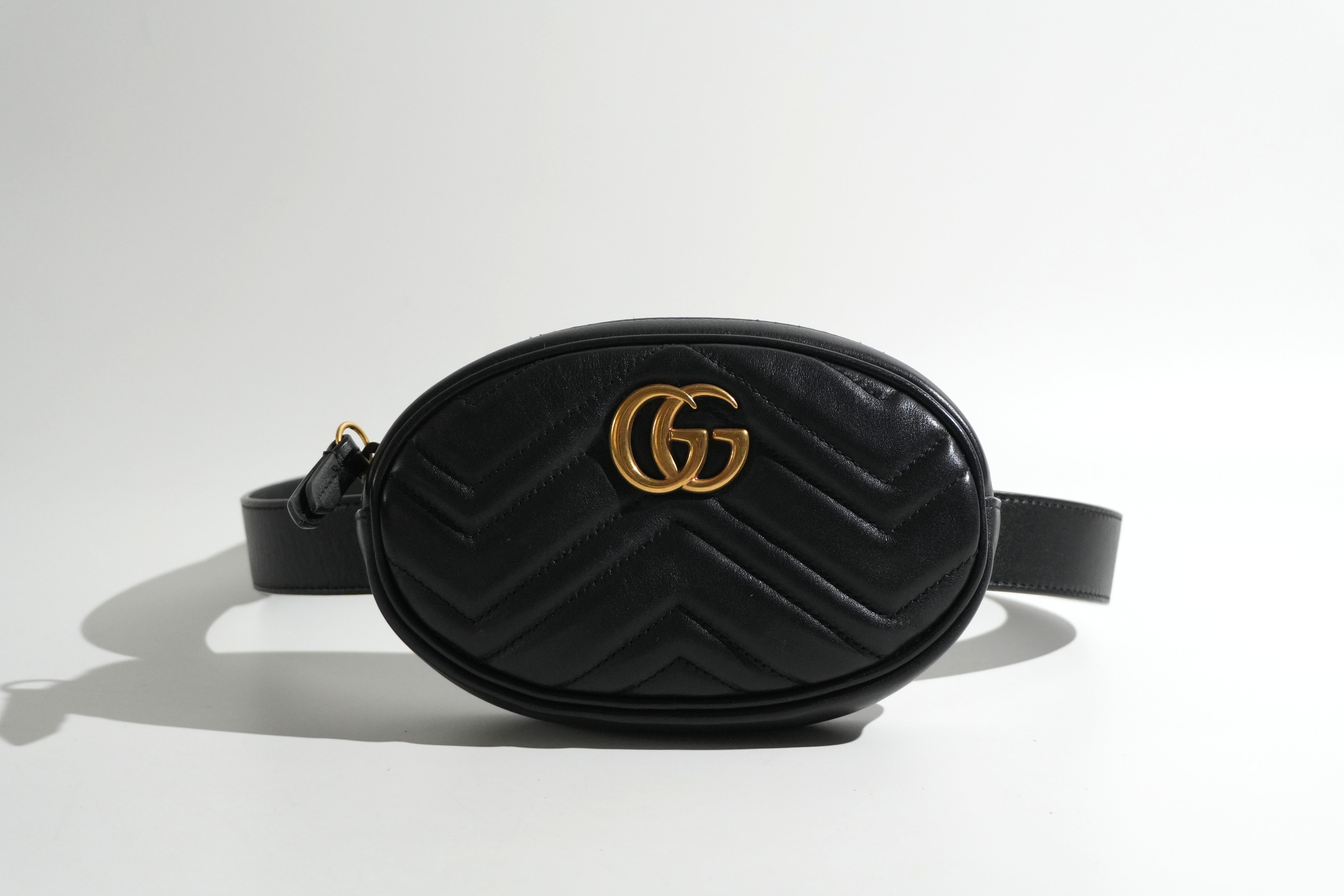 Pre-owned Gucci Marmont Belt Bag Size 85 Black