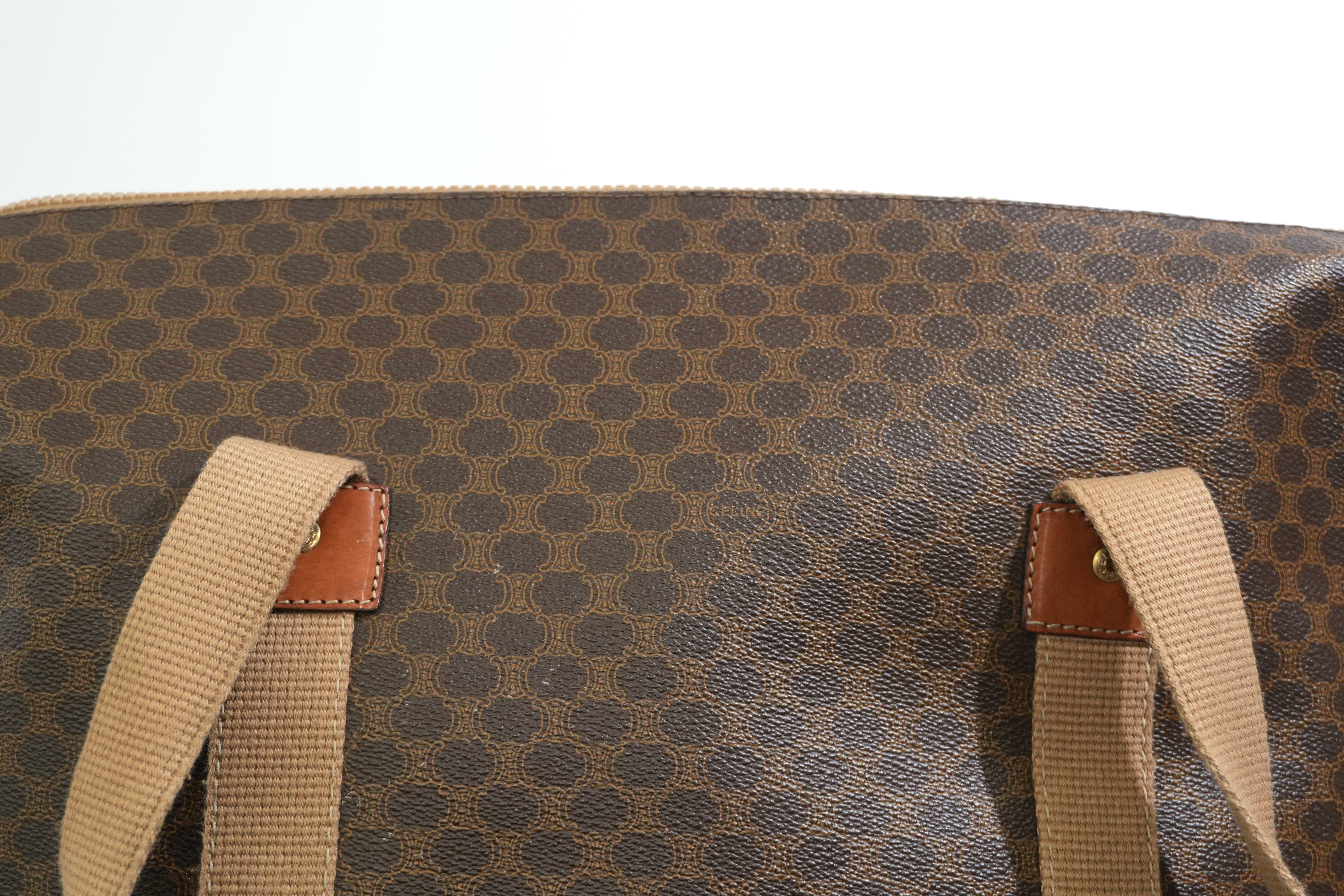 Pre-owned Celine Macadam Boston Travel Bag Brown
