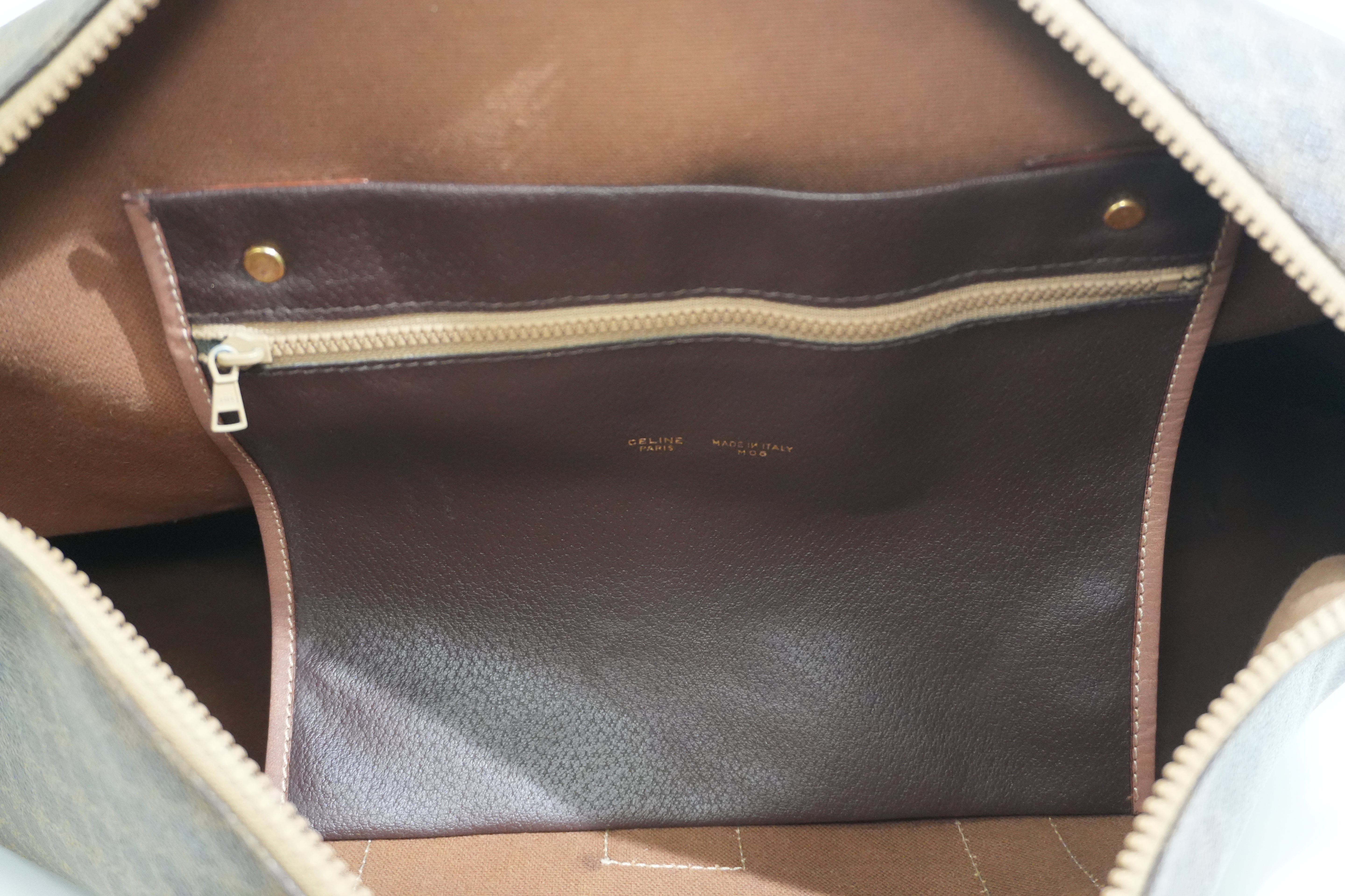 Pre-owned Celine Macadam Boston Travel Bag Brown