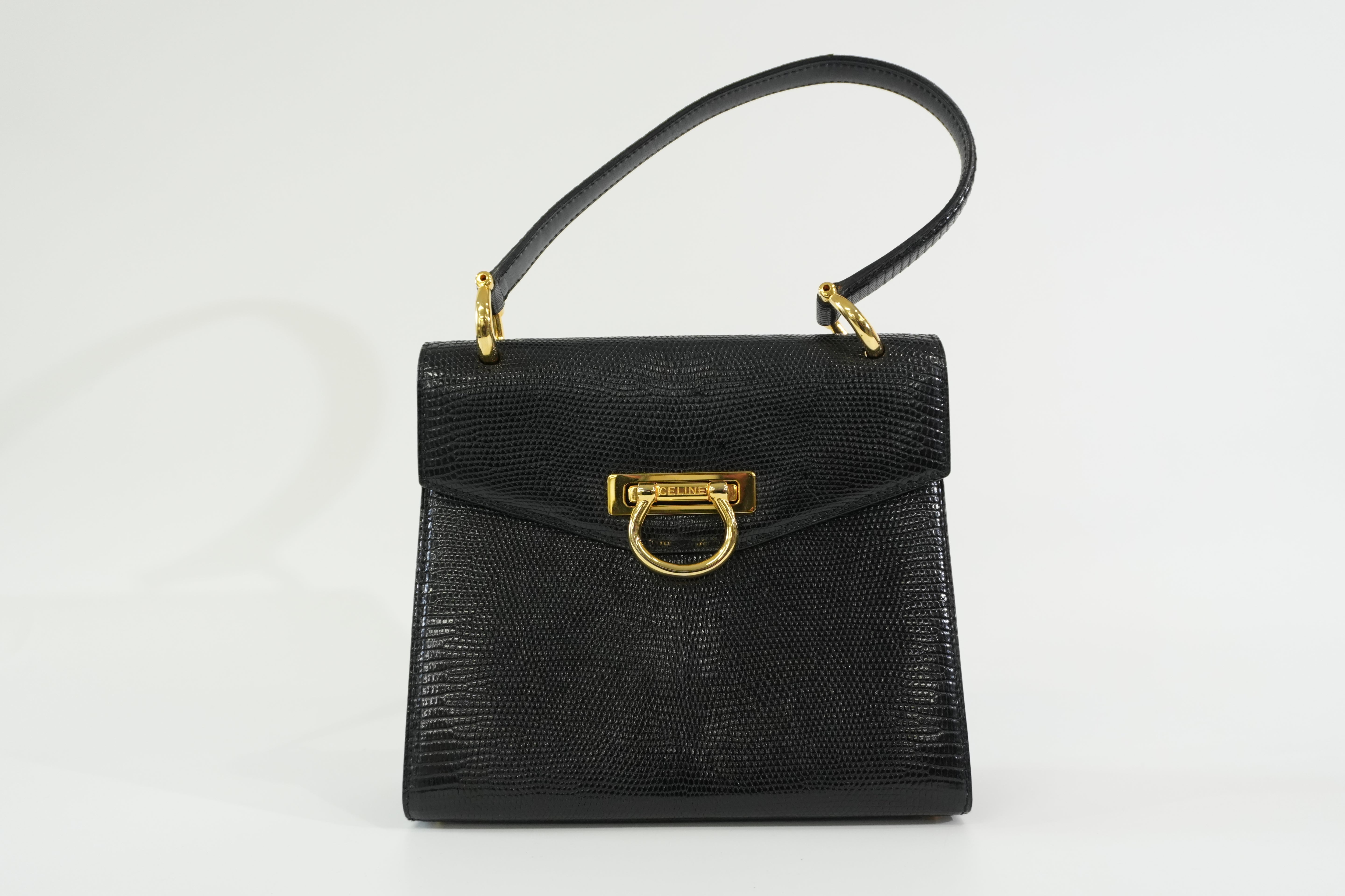 Pre-owned Celine Lizard Leather Box Pattern Shoulder Bag Black