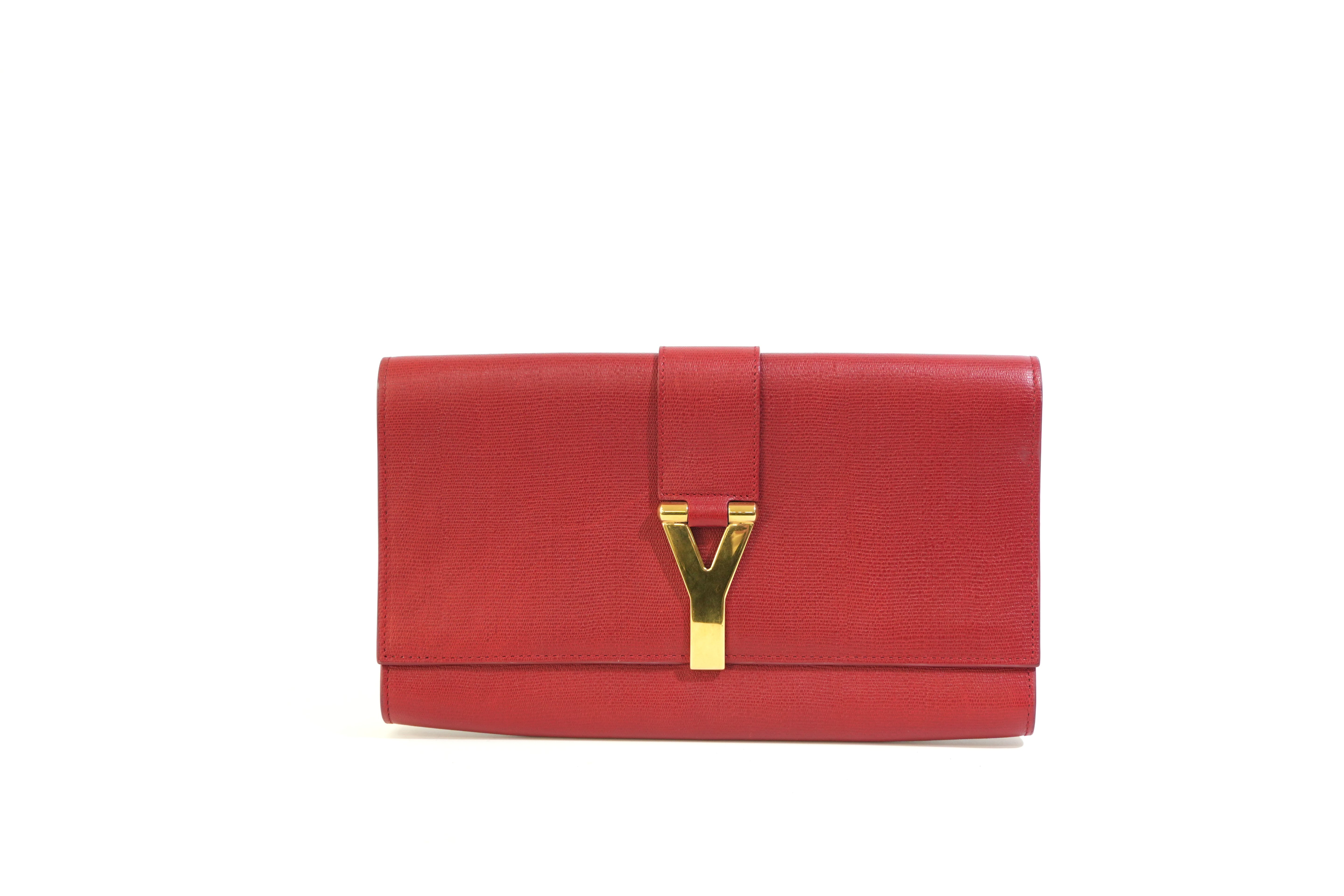 Pre-owned Yves Saint Laurent Calfskin Leather Clutch Bag Red